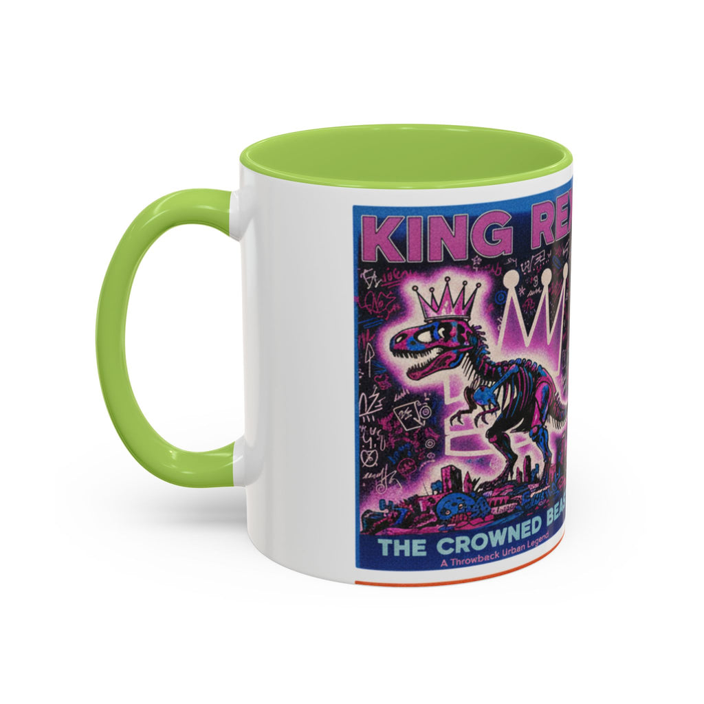 King Rex Pop-Art Coffee Mug — Retro Dinosaur Poster Accent Mug (11/15oz)