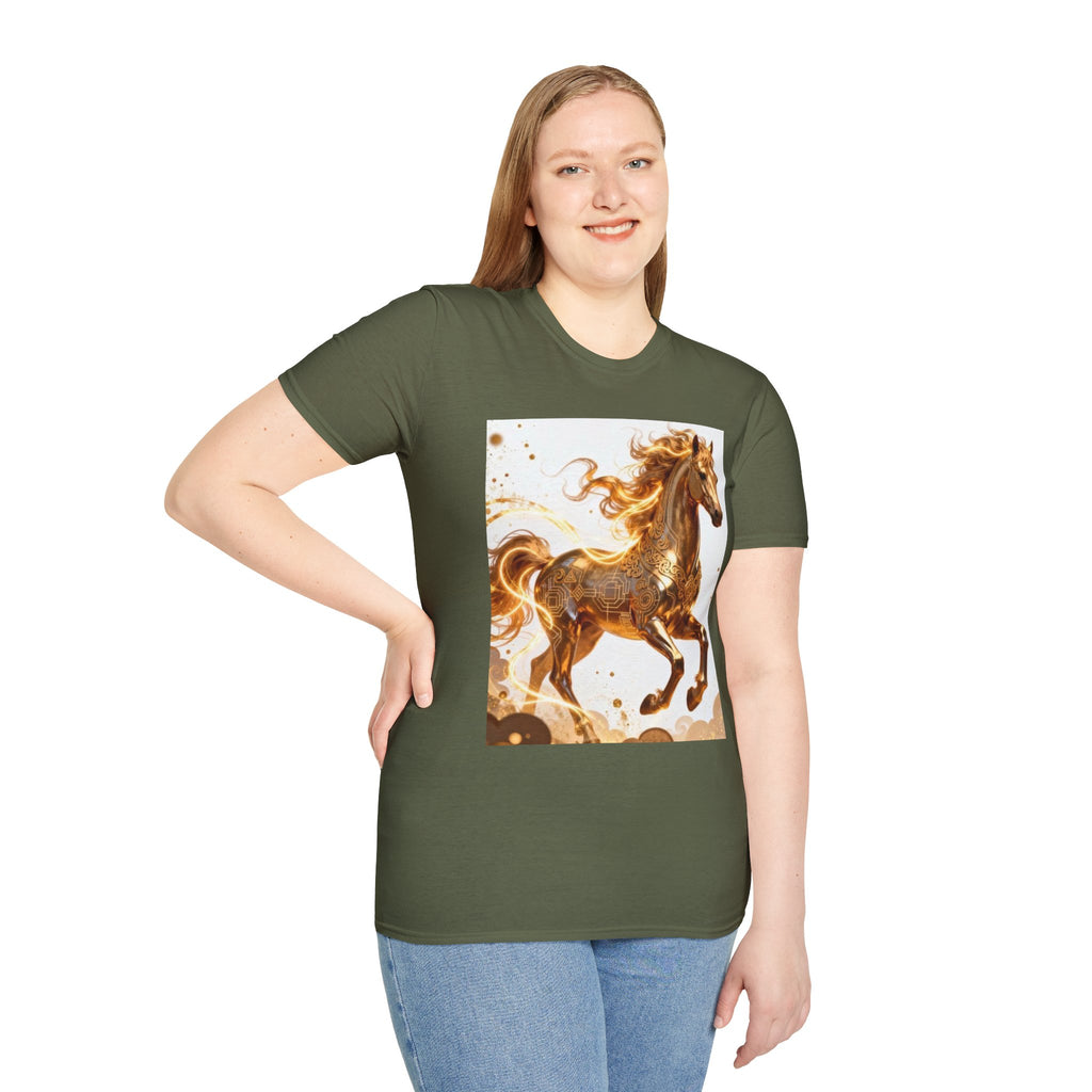Golden Gallop Horse T-Shirt — Metallic Foil Stallion Graphic Tee