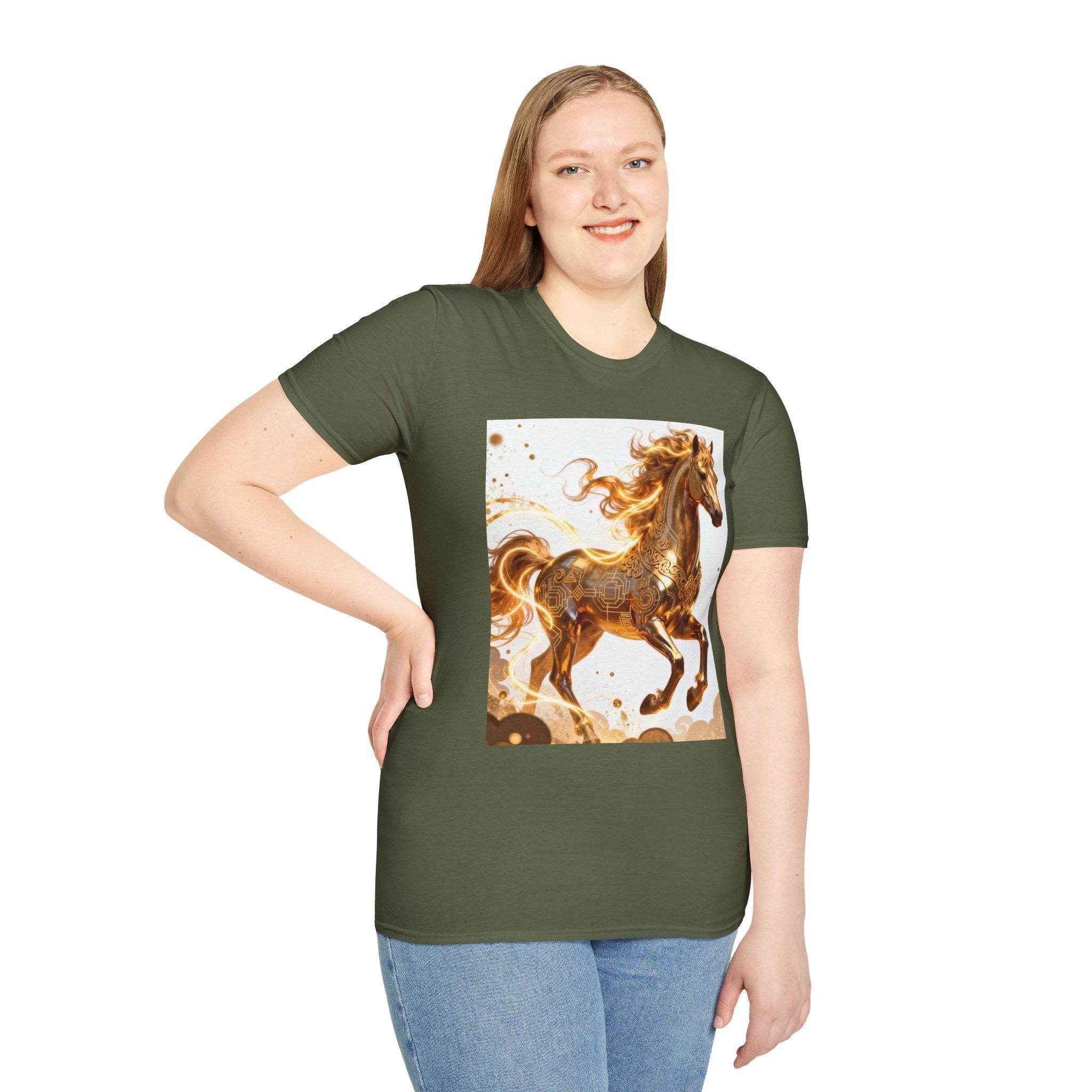 Golden Gallop Horse T-Shirt — Metallic Foil Stallion Graphic Tee
