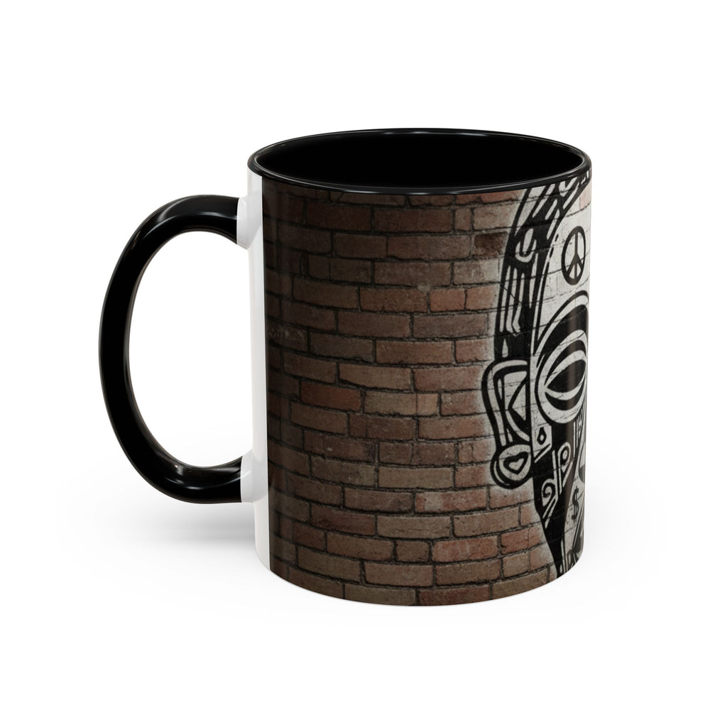 Tribal Mask Street Art Accent Coffee Mug — Graffiti Skull Design (11/15oz)