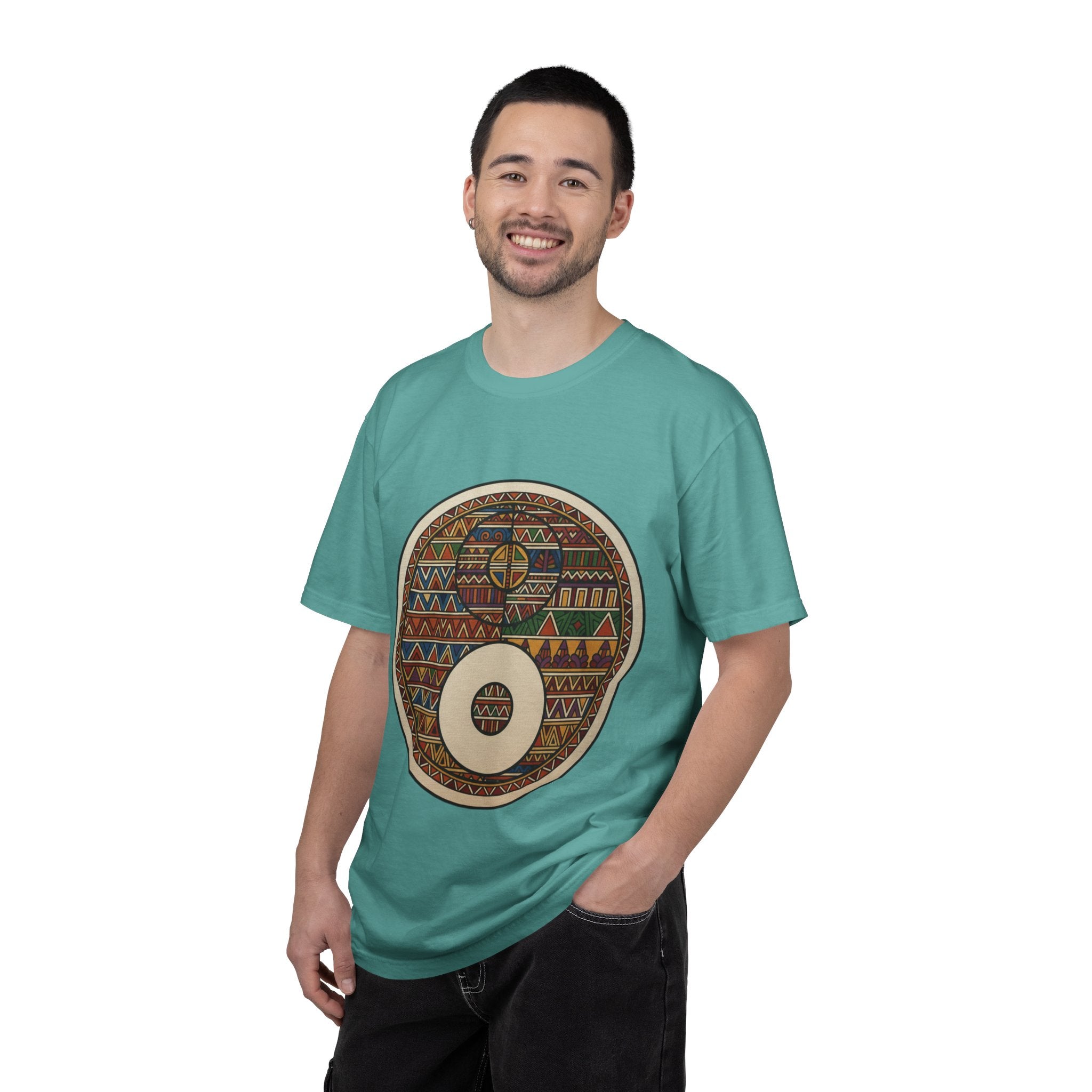 Aztec Drum Graphic T-Shirt — Tribal Pattern Music Tee