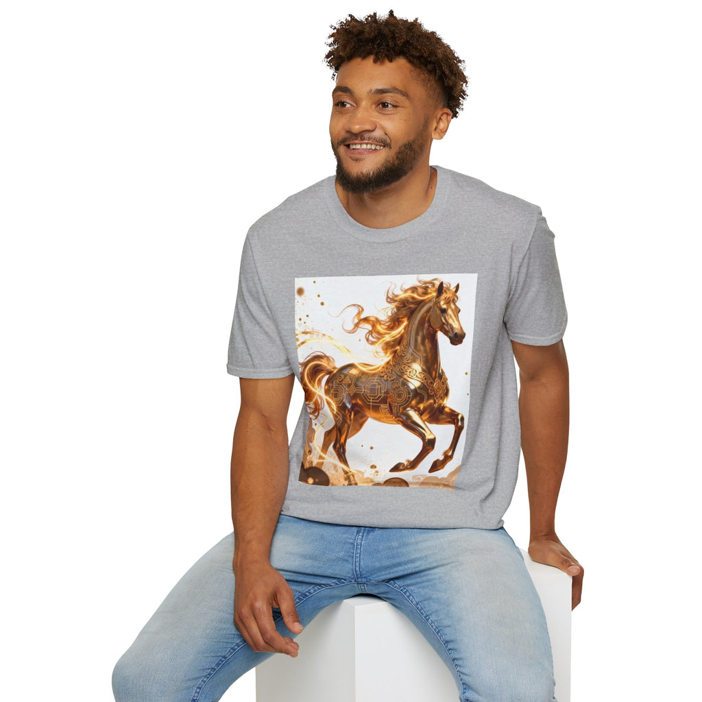 Golden Gallop Horse T-Shirt — Metallic Foil Stallion Graphic Tee