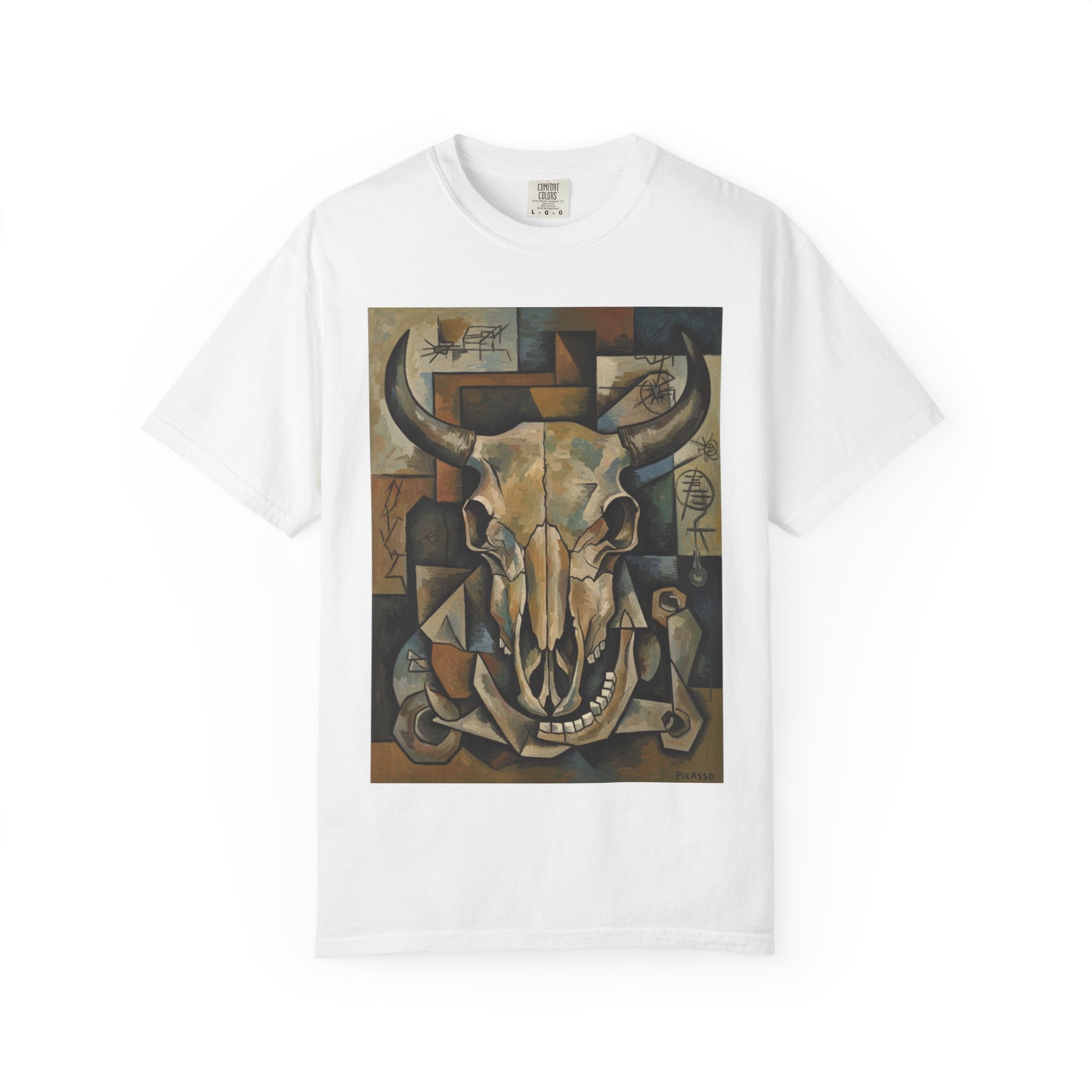 Bull Skull Art T-Shirt — Southwestern Cubist Skull Graphic Tee