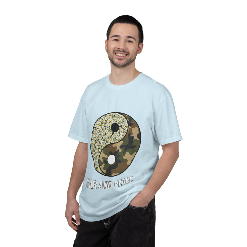 War and Peace Yin Yang T-Shirt — Camouflage & Daisies Graphic Tee