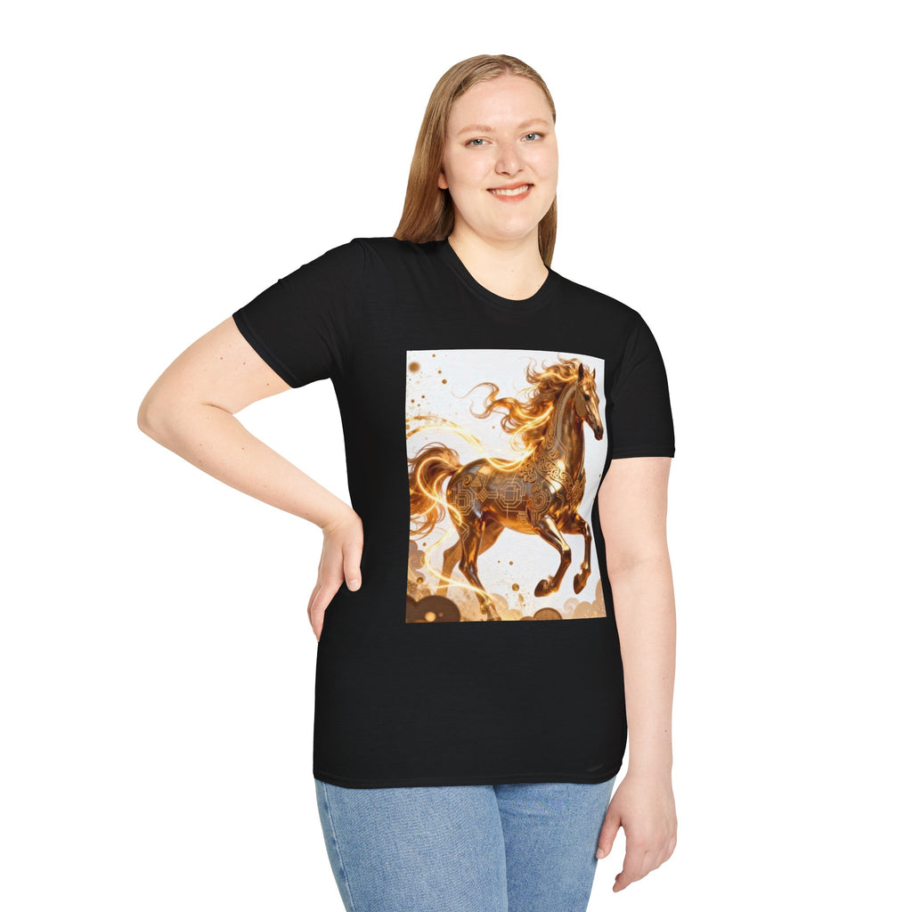 Golden Gallop Horse T-Shirt — Metallic Foil Stallion Graphic Tee