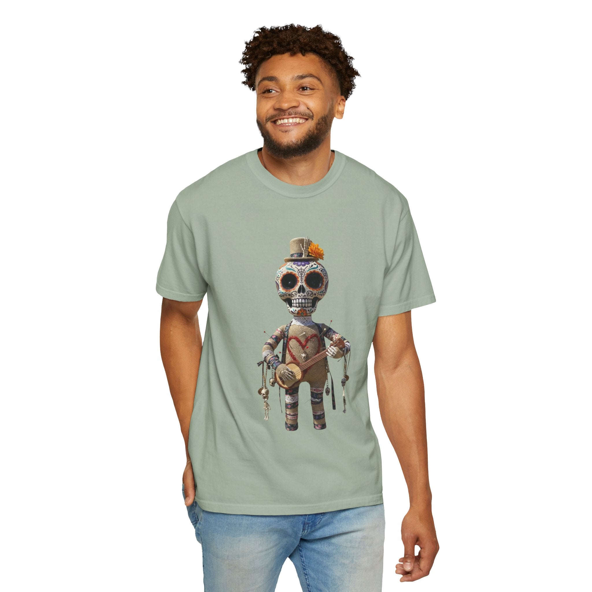 Day of the Dead Sugar Skull Doll T-Shirt — Skeleton Maraca Musician Tee