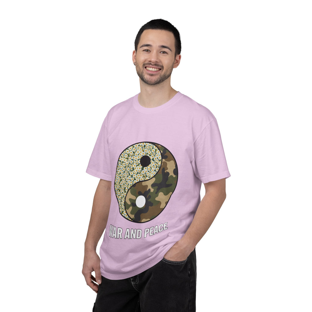 War and Peace Yin Yang T-Shirt — Camouflage & Daisies Graphic Tee
