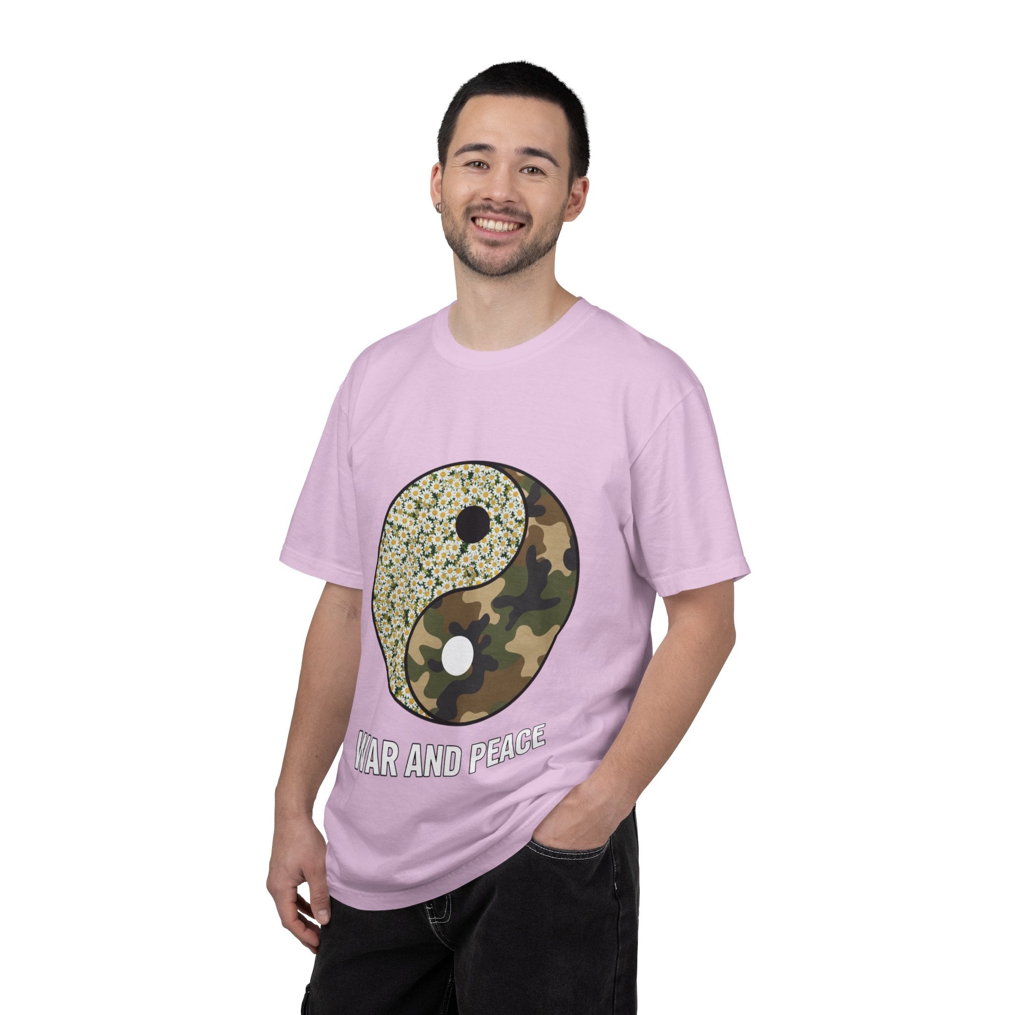 War and Peace Yin Yang T-Shirt — Camouflage & Daisies Graphic Tee