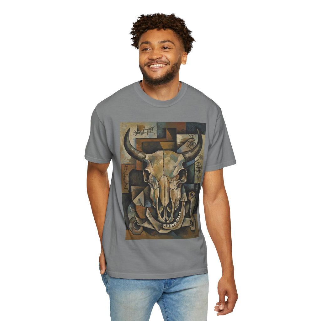 Bull Skull Art T-Shirt — Southwestern Cubist Skull Graphic Tee