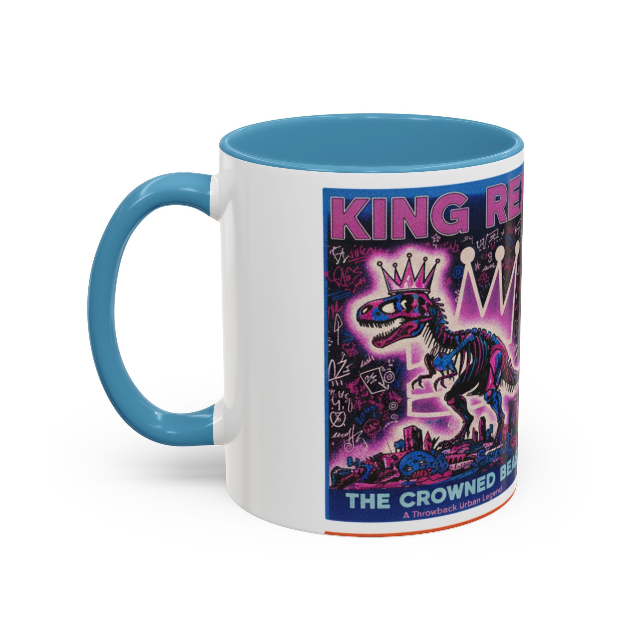 King Rex Pop-Art Coffee Mug — Retro Dinosaur Poster Accent Mug (11/15oz)