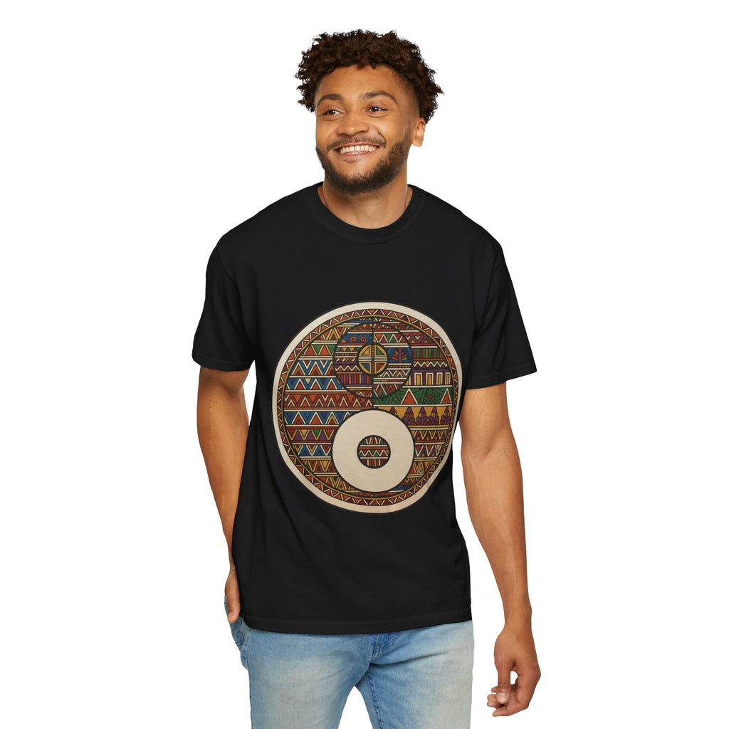 Aztec Drum Graphic T-Shirt — Tribal Pattern Music Tee