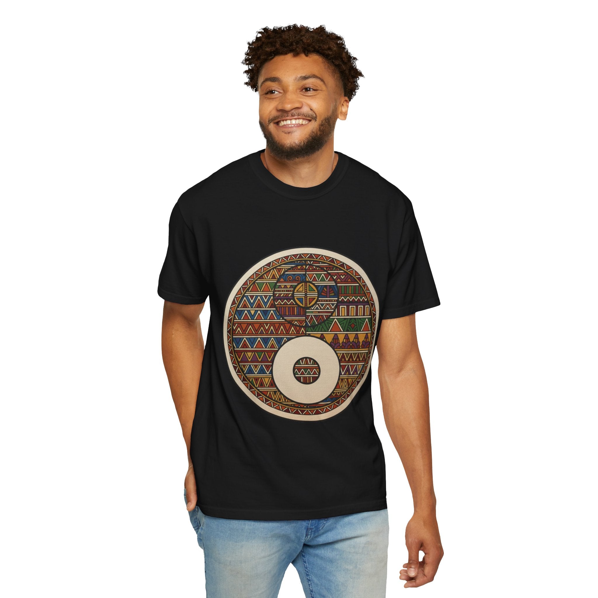 Aztec Drum Graphic T-Shirt — Tribal Pattern Music Tee