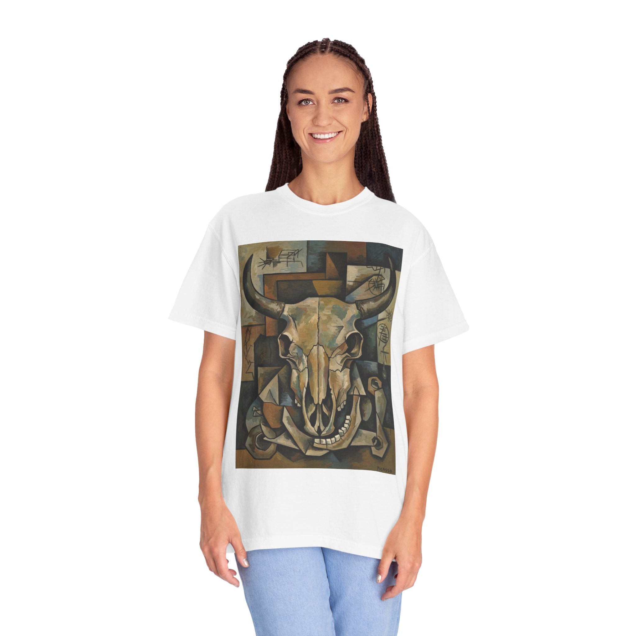 Bull Skull Art T-Shirt — Southwestern Cubist Skull Graphic Tee