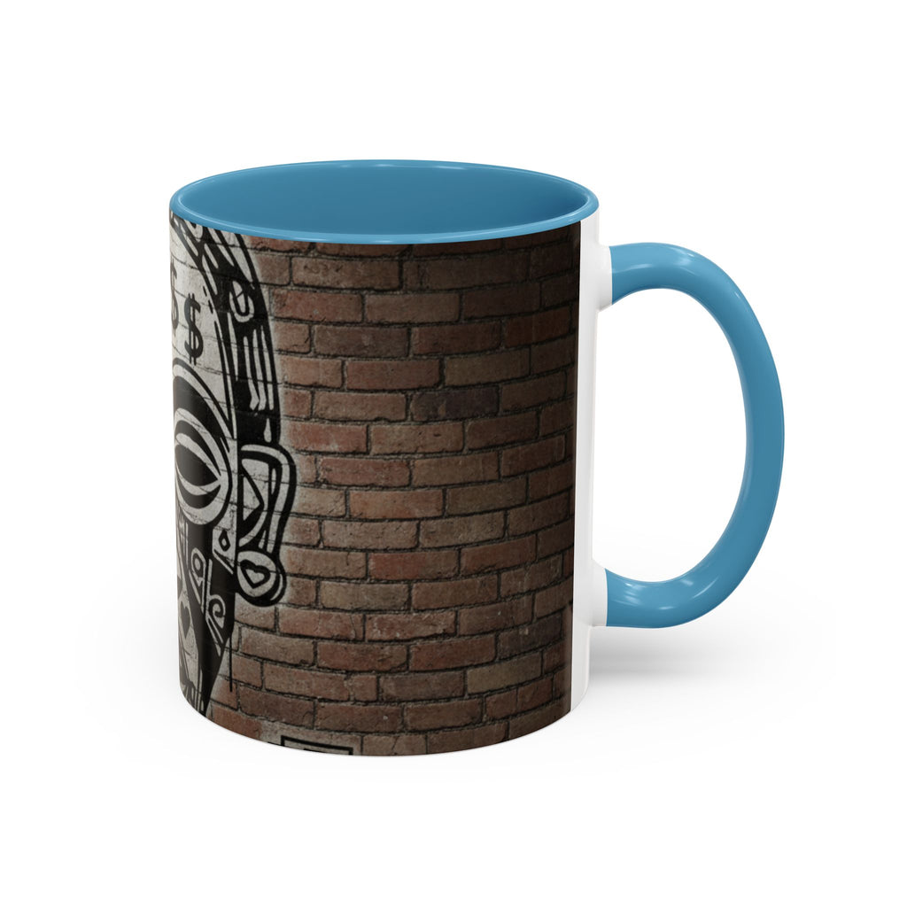 Tribal Mask Street Art Accent Coffee Mug — Graffiti Skull Design (11/15oz)