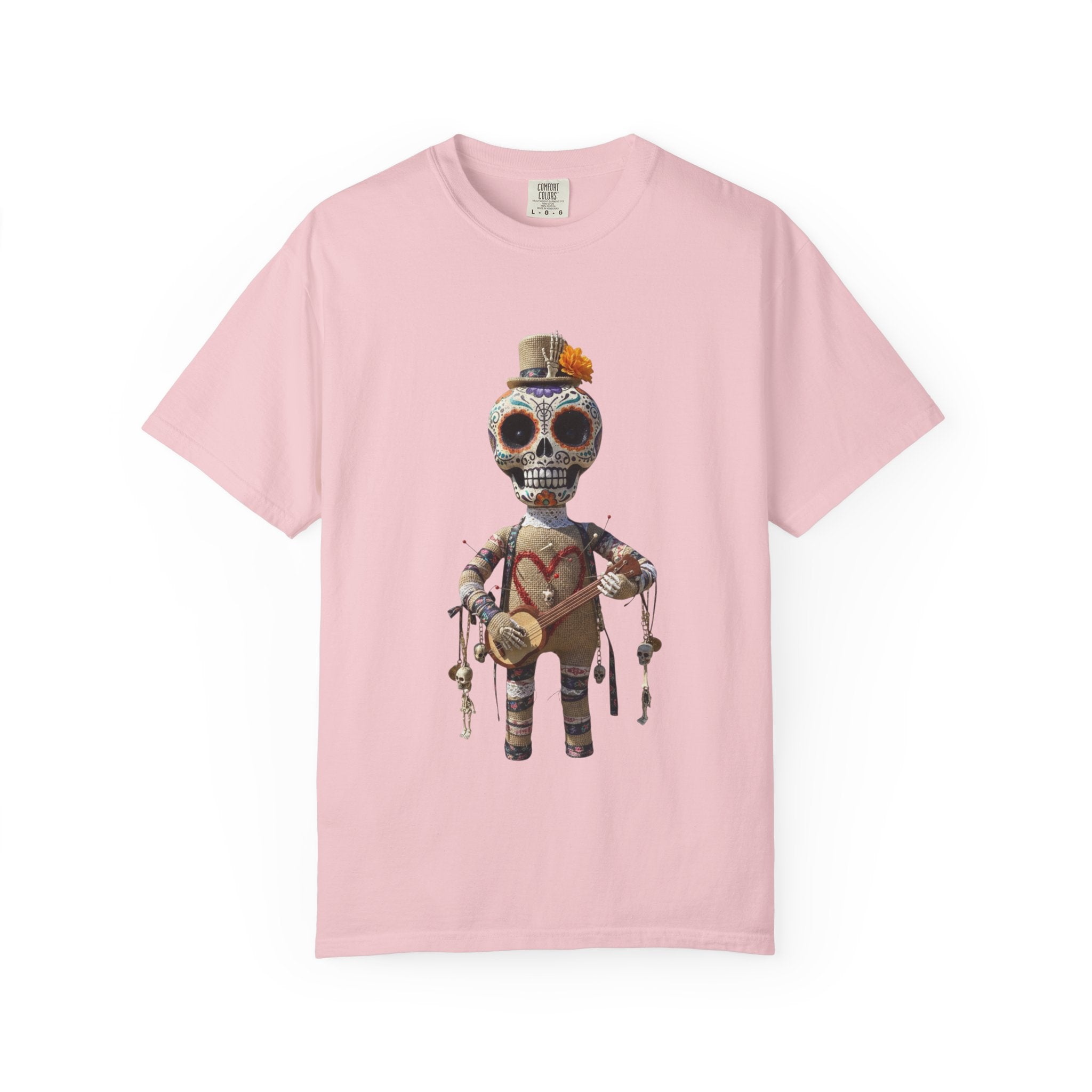 Day of the Dead Sugar Skull Doll T-Shirt — Skeleton Maraca Musician Tee