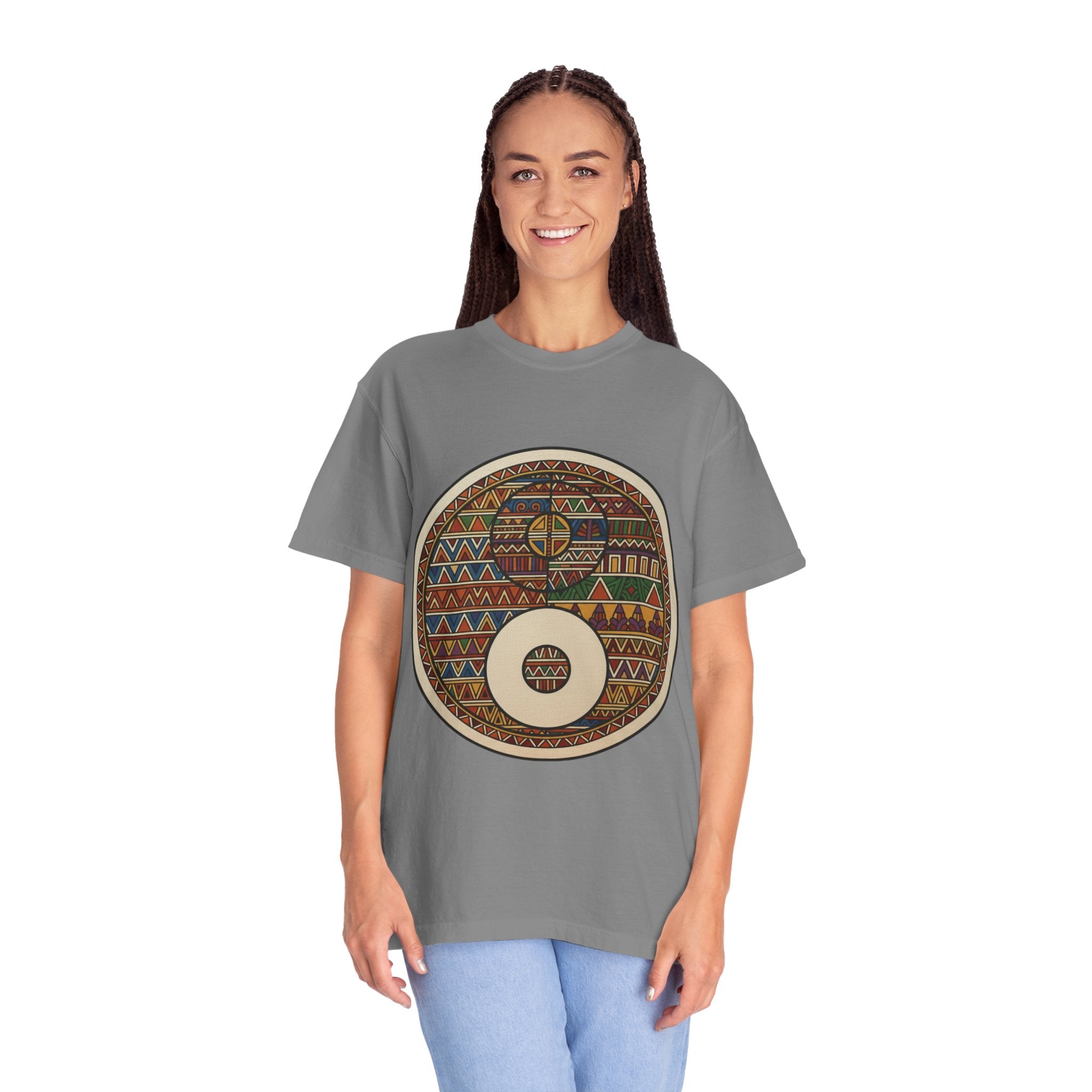Aztec Drum Graphic T-Shirt — Tribal Pattern Music Tee