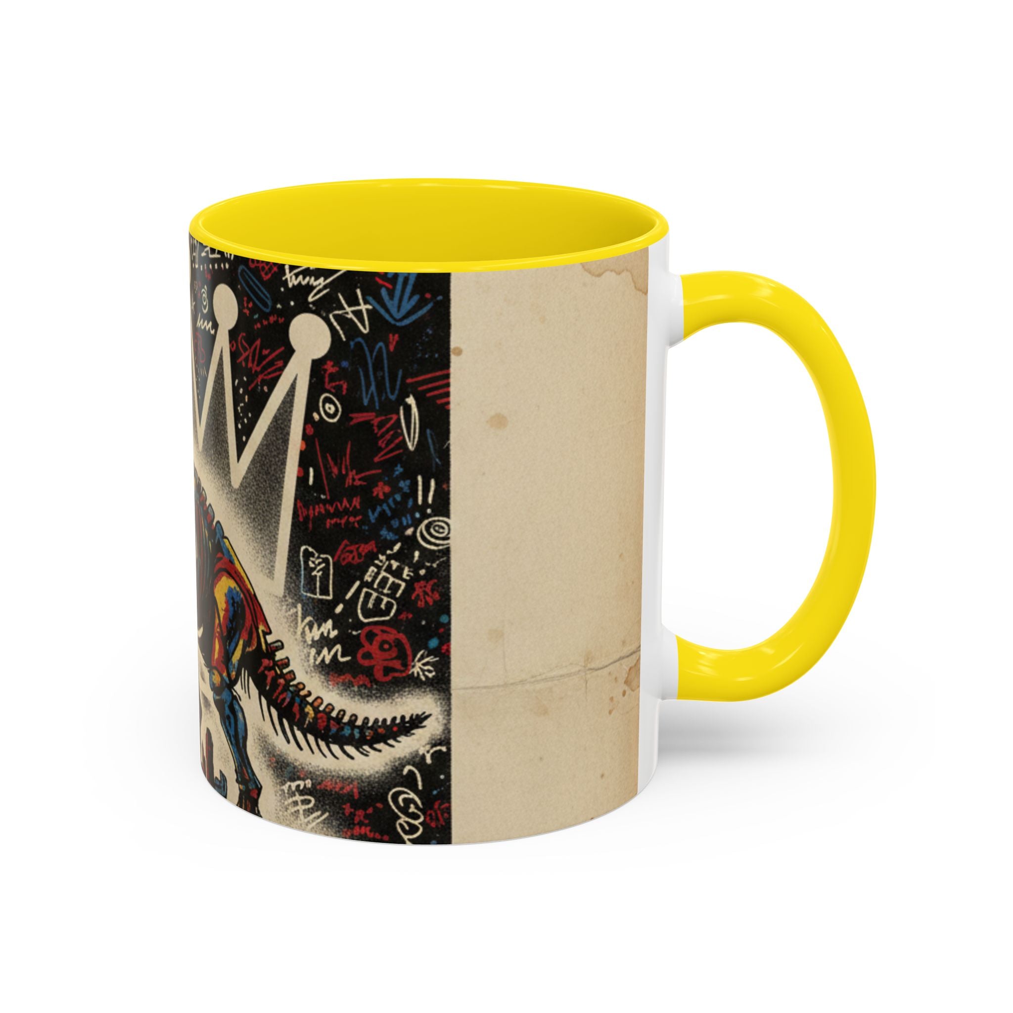 King Rex Coffee Mug — Retro 'The Crowned Beast' Dinosaur Art Accent Mug (11/15oz)