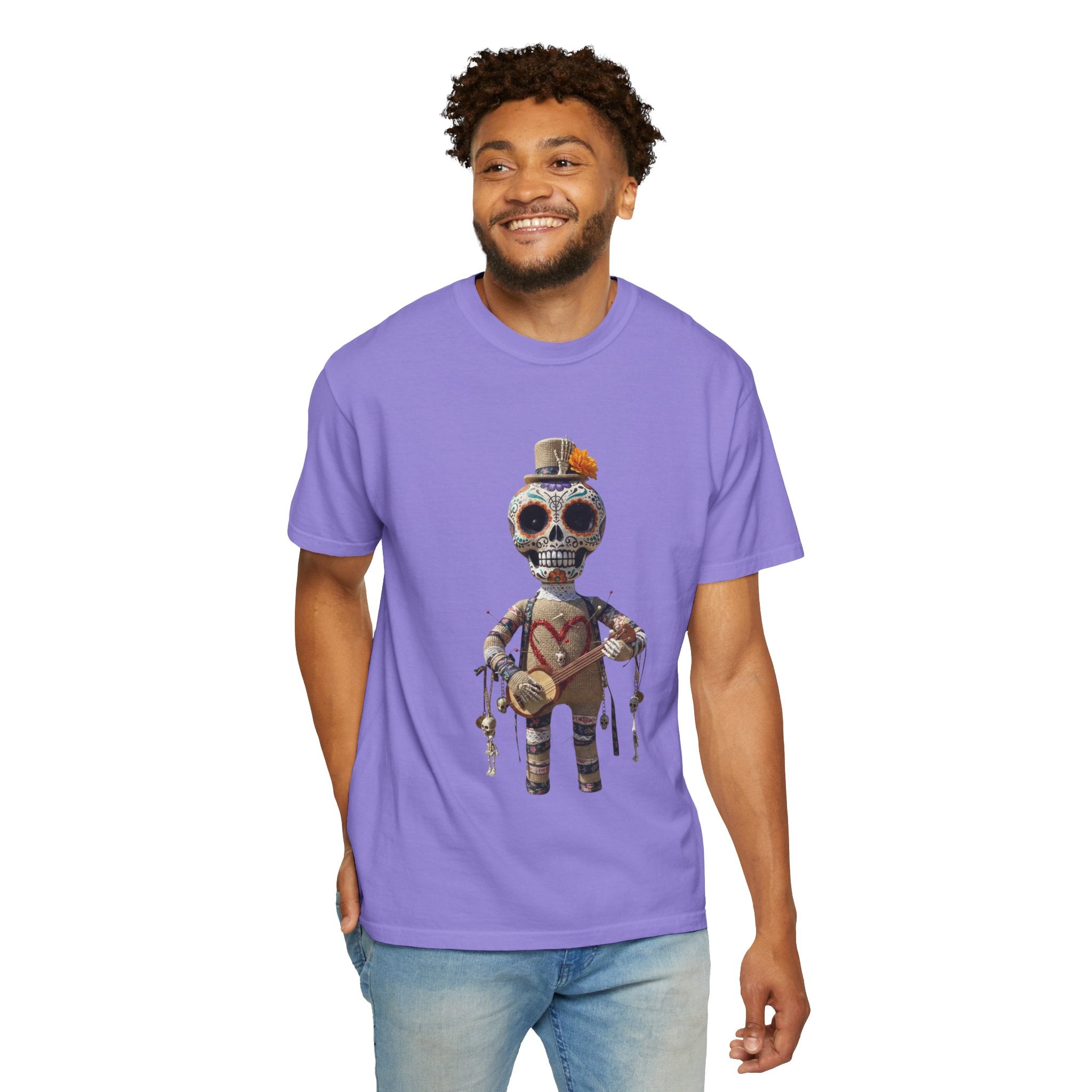 Day of the Dead Sugar Skull Doll T-Shirt — Skeleton Maraca Musician Tee