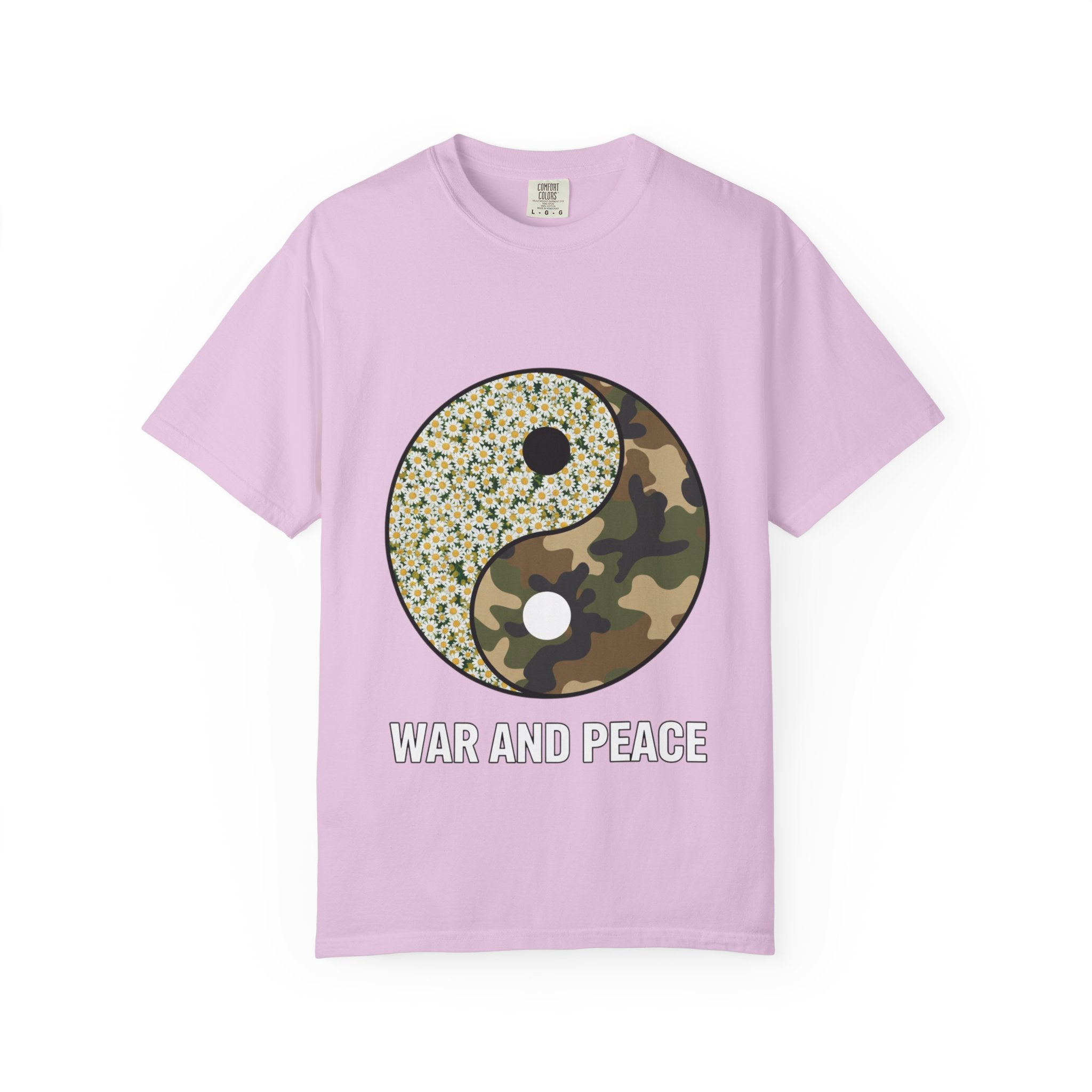 War and Peace Yin Yang T-Shirt — Camouflage & Daisies Graphic Tee