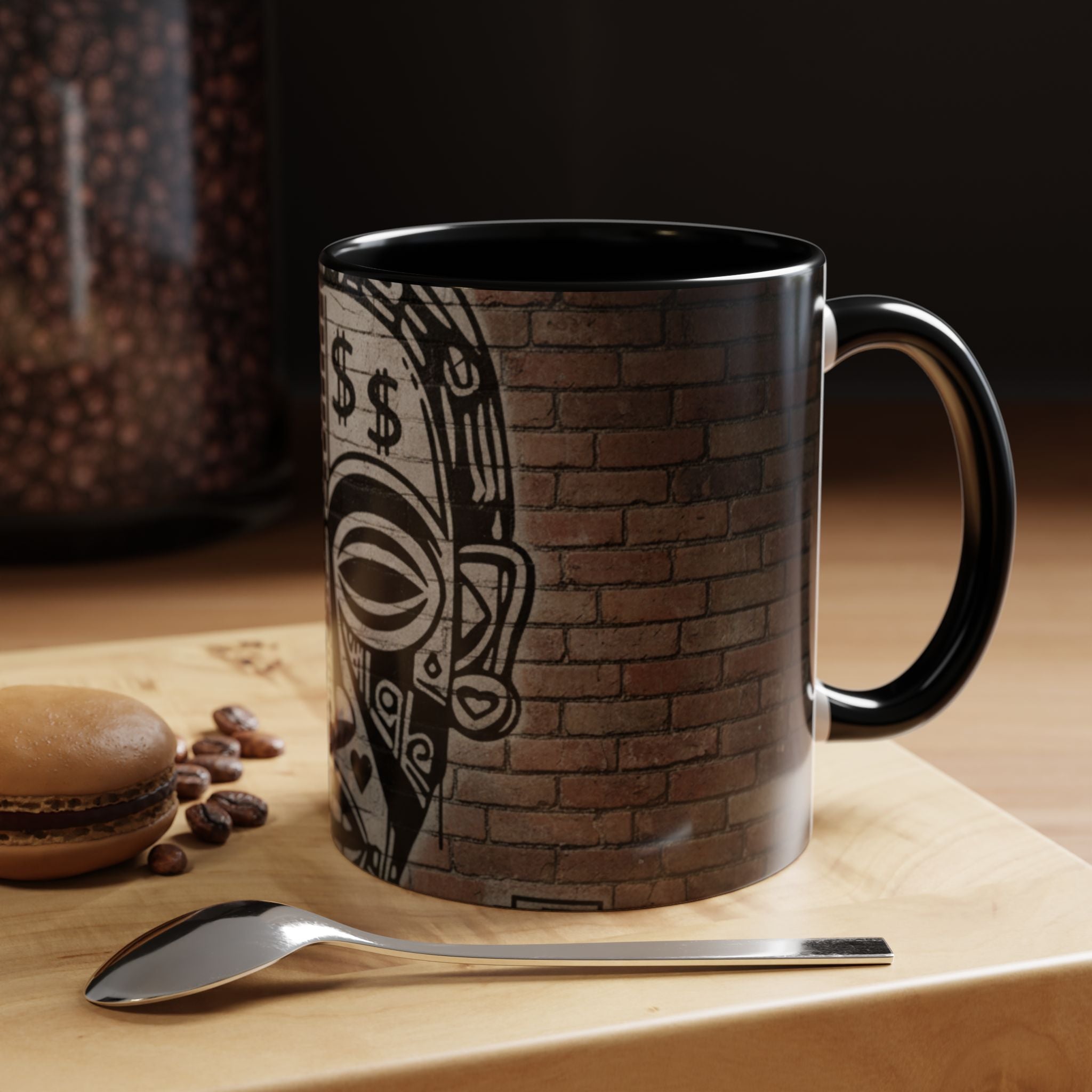 Tribal Mask Street Art Accent Coffee Mug — Graffiti Skull Design (11/15oz)