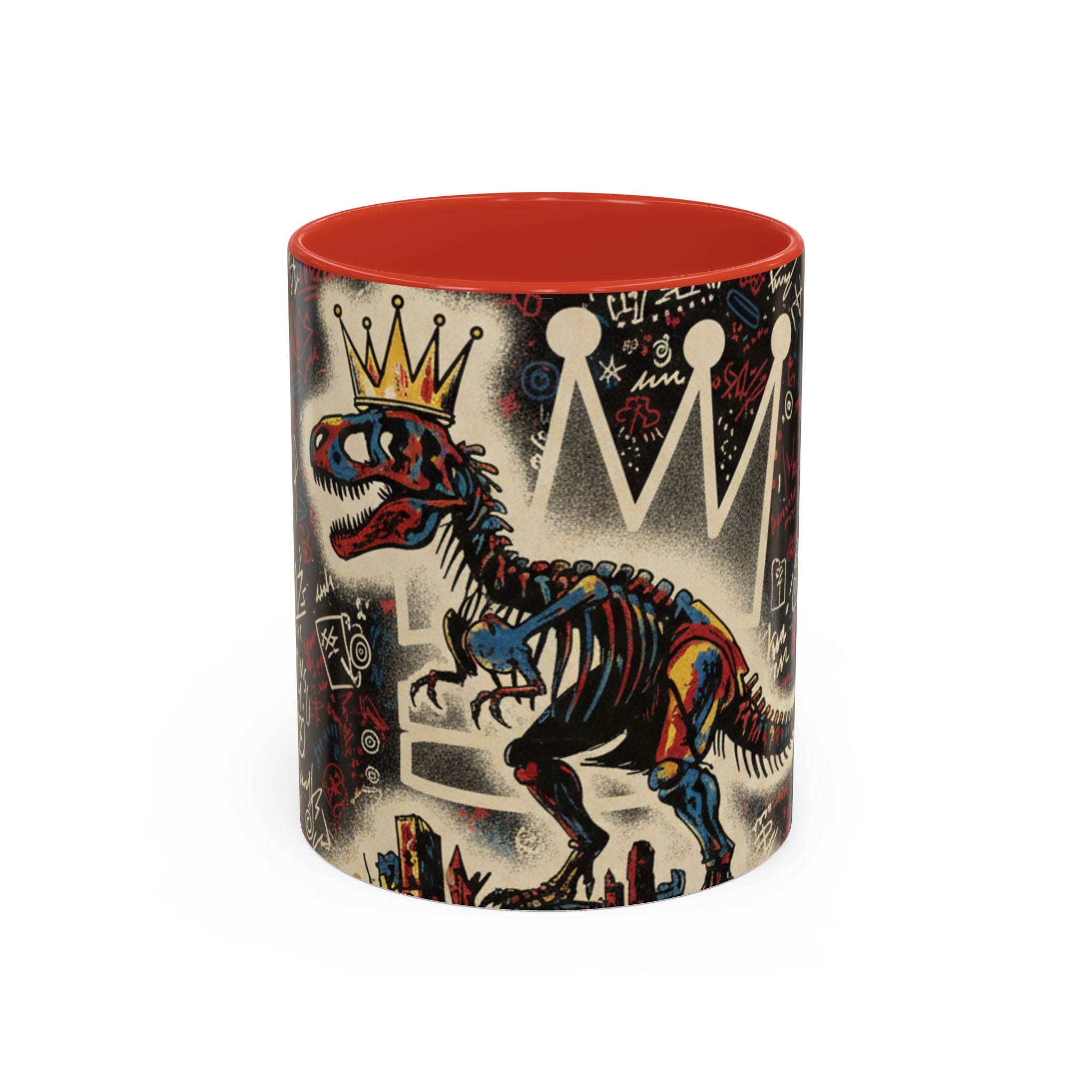King Rex Coffee Mug — Retro 'The Crowned Beast' Dinosaur Art Accent Mug (11/15oz)