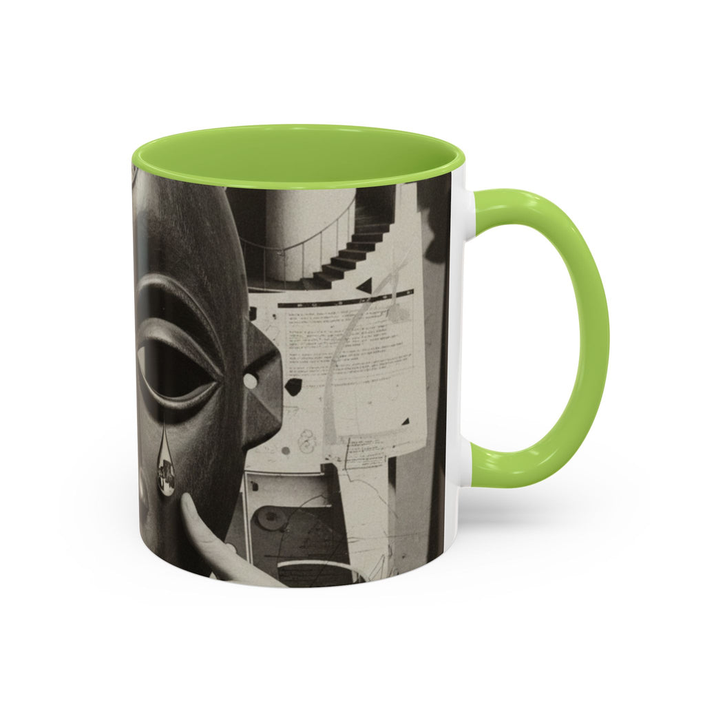 Surreal Dada Mask Accent Coffee Mug — Retro Black & White Art Ceramic (11/15oz)