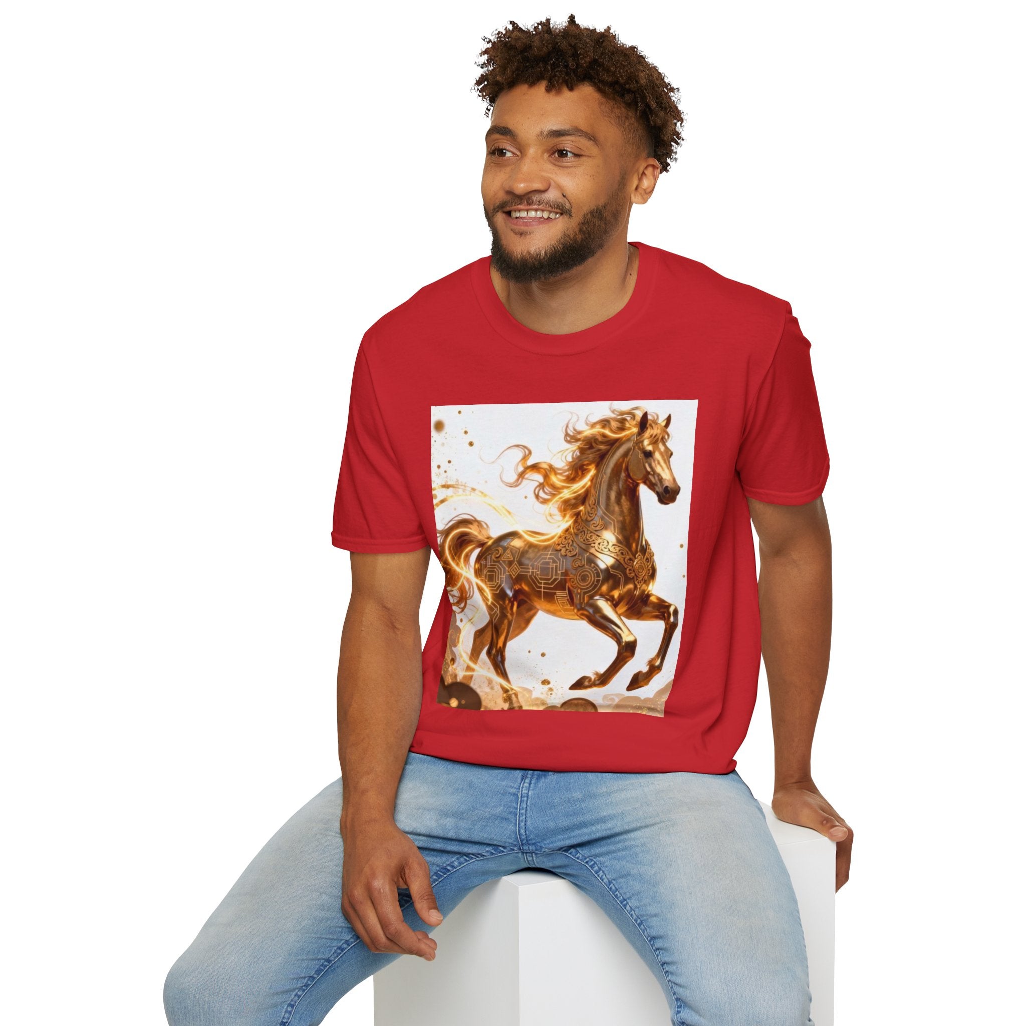 Golden Gallop Horse T-Shirt — Metallic Foil Stallion Graphic Tee