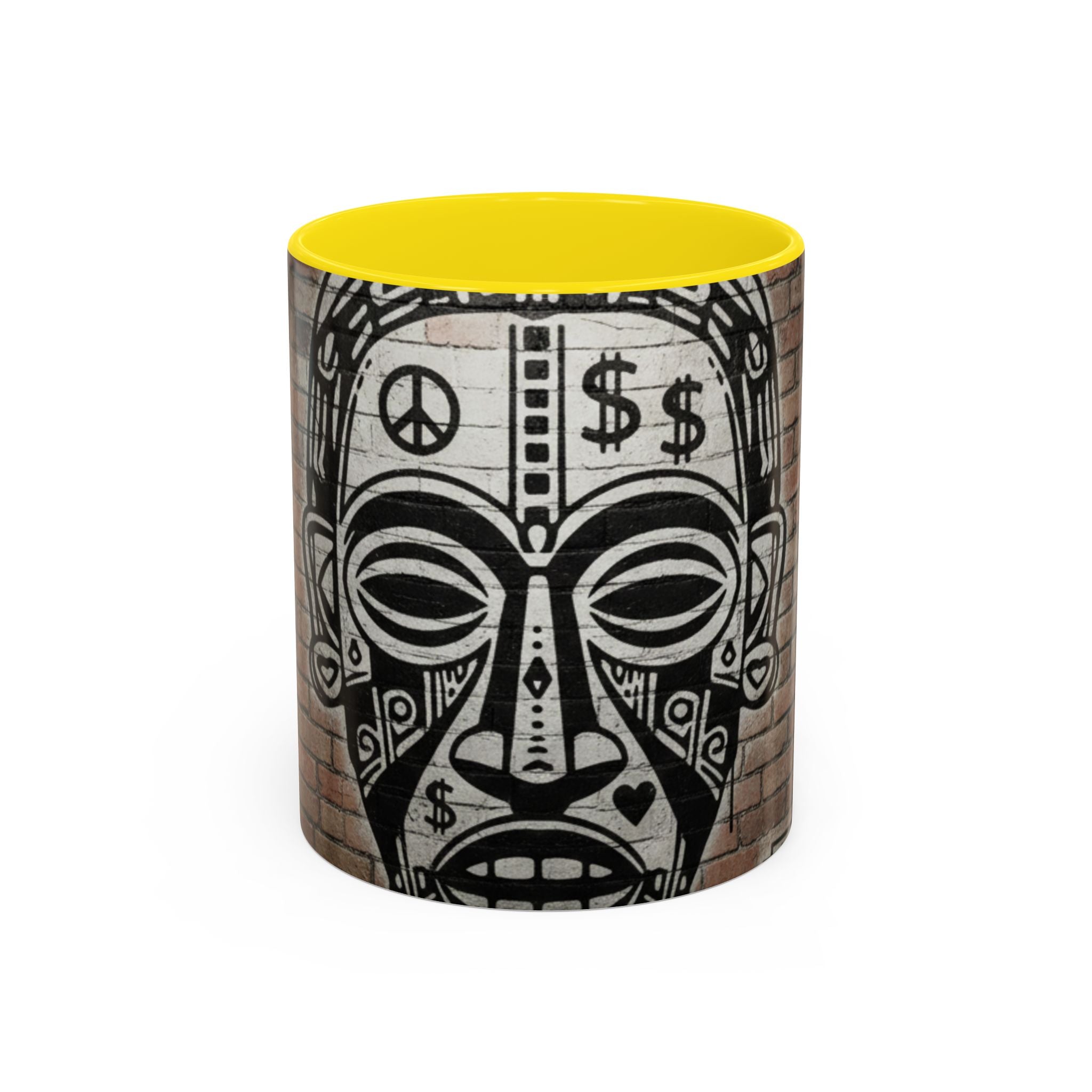 Tribal Mask Street Art Accent Coffee Mug — Graffiti Skull Design (11/15oz)