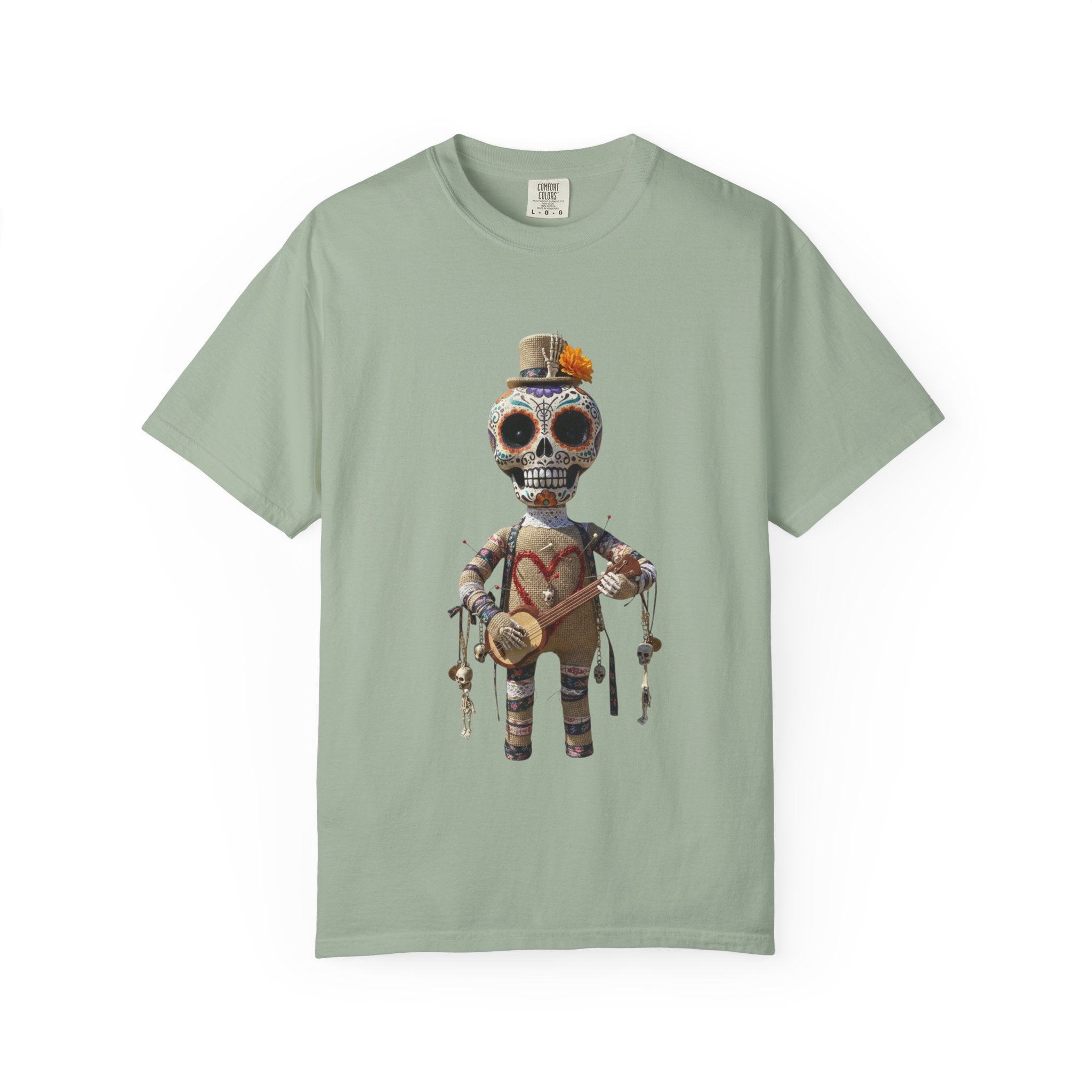 Day of the Dead Sugar Skull Doll T-Shirt — Skeleton Maraca Musician Tee