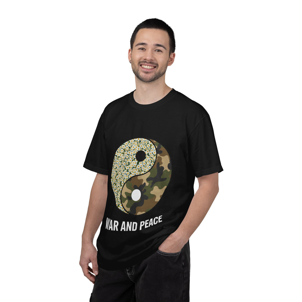 War and Peace Yin Yang T-Shirt — Camouflage & Daisies Graphic Tee