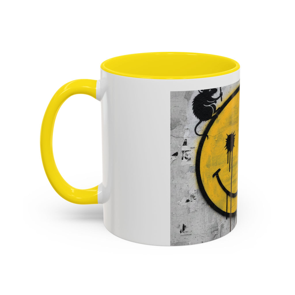 Graffiti Smiley Accent Coffee Mug – Dripping Eyes Street Art Design (11/15oz)