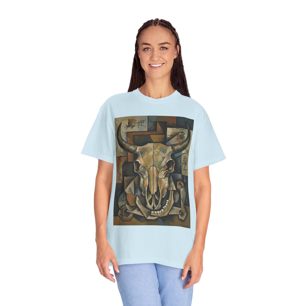 Bull Skull Art T-Shirt — Southwestern Cubist Skull Graphic Tee
