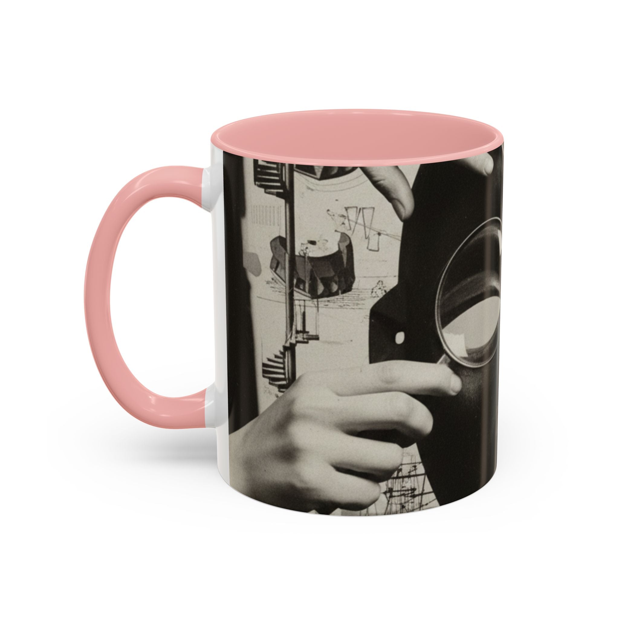 Surreal Dada Mask Accent Coffee Mug — Retro Black & White Art Ceramic (11/15oz)