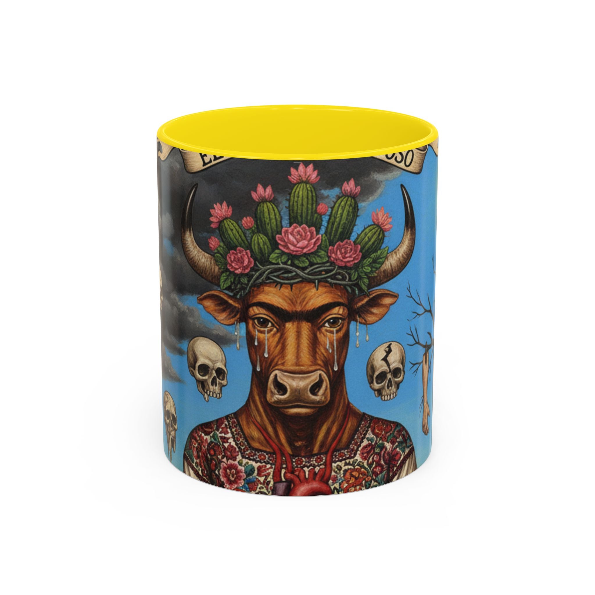 Surreal Folk Art Accent Mug — Cow Deity Holding Heart (11/15oz)