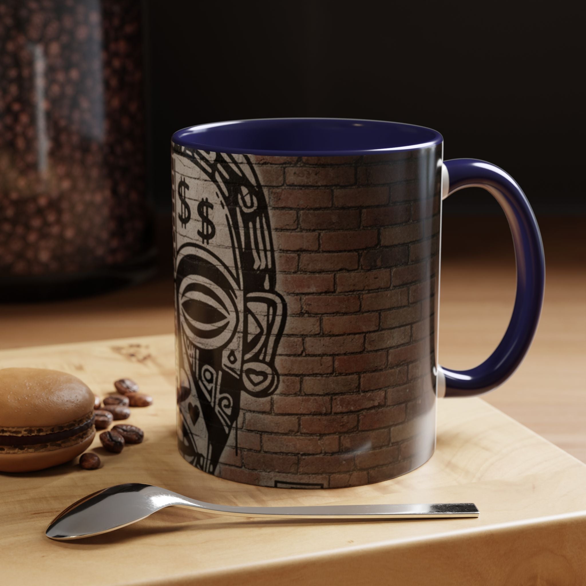 Tribal Mask Street Art Accent Coffee Mug — Graffiti Skull Design (11/15oz)
