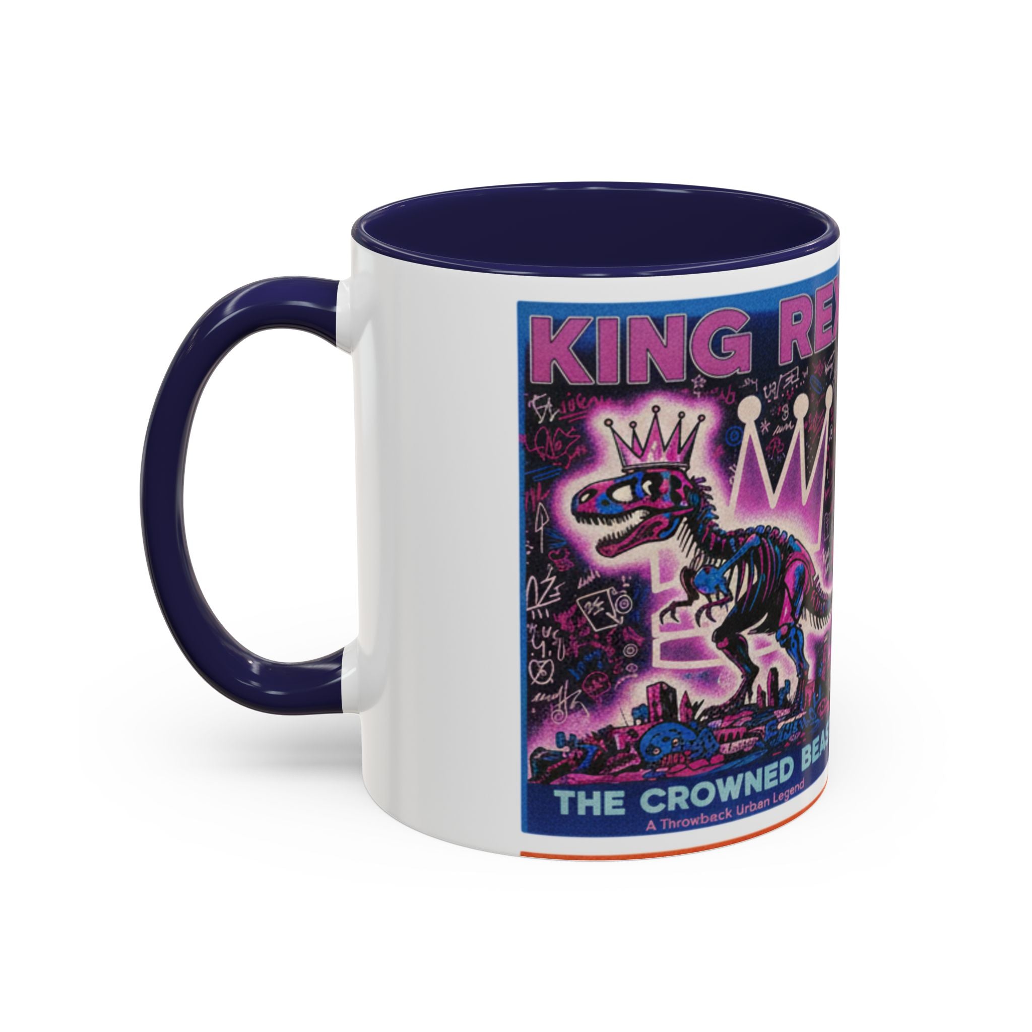 King Rex Pop-Art Coffee Mug — Retro Dinosaur Poster Accent Mug (11/15oz)