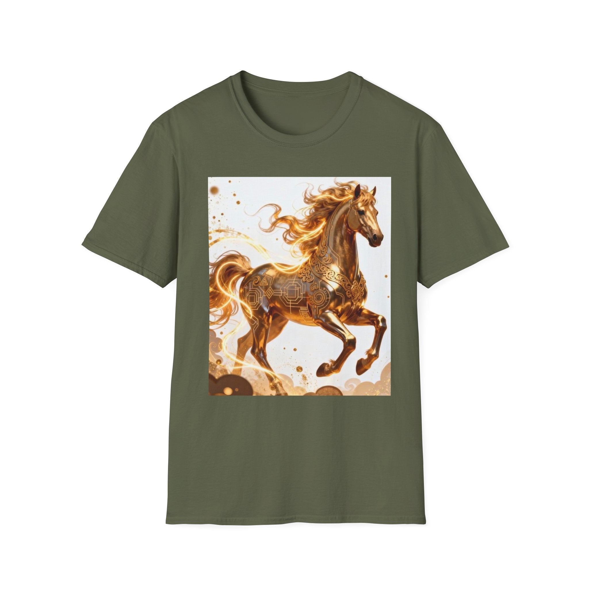 Golden Gallop Horse T-Shirt — Metallic Foil Stallion Graphic Tee