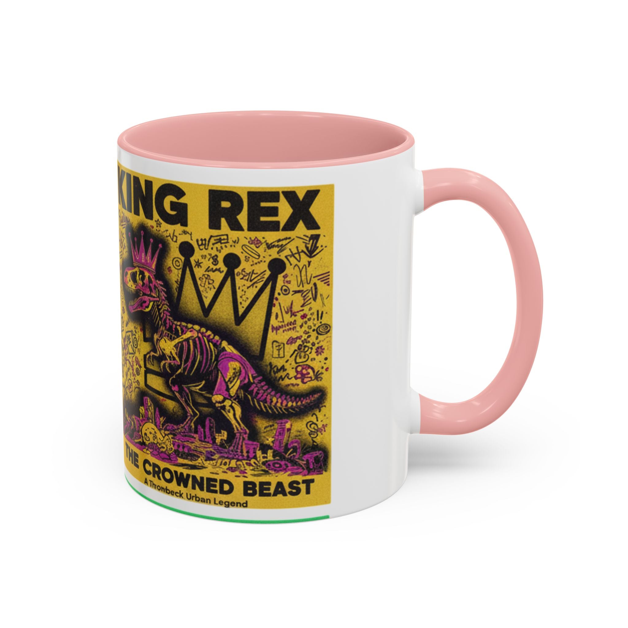 King Rex Pop-Art Coffee Mug — Retro Dinosaur Poster Accent Mug (11/15oz)