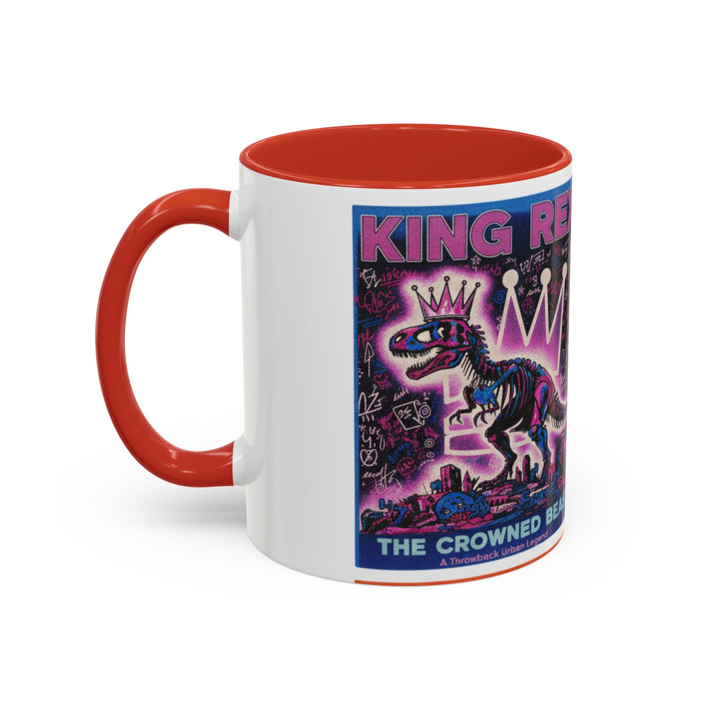 King Rex Pop-Art Coffee Mug — Retro Dinosaur Poster Accent Mug (11/15oz)