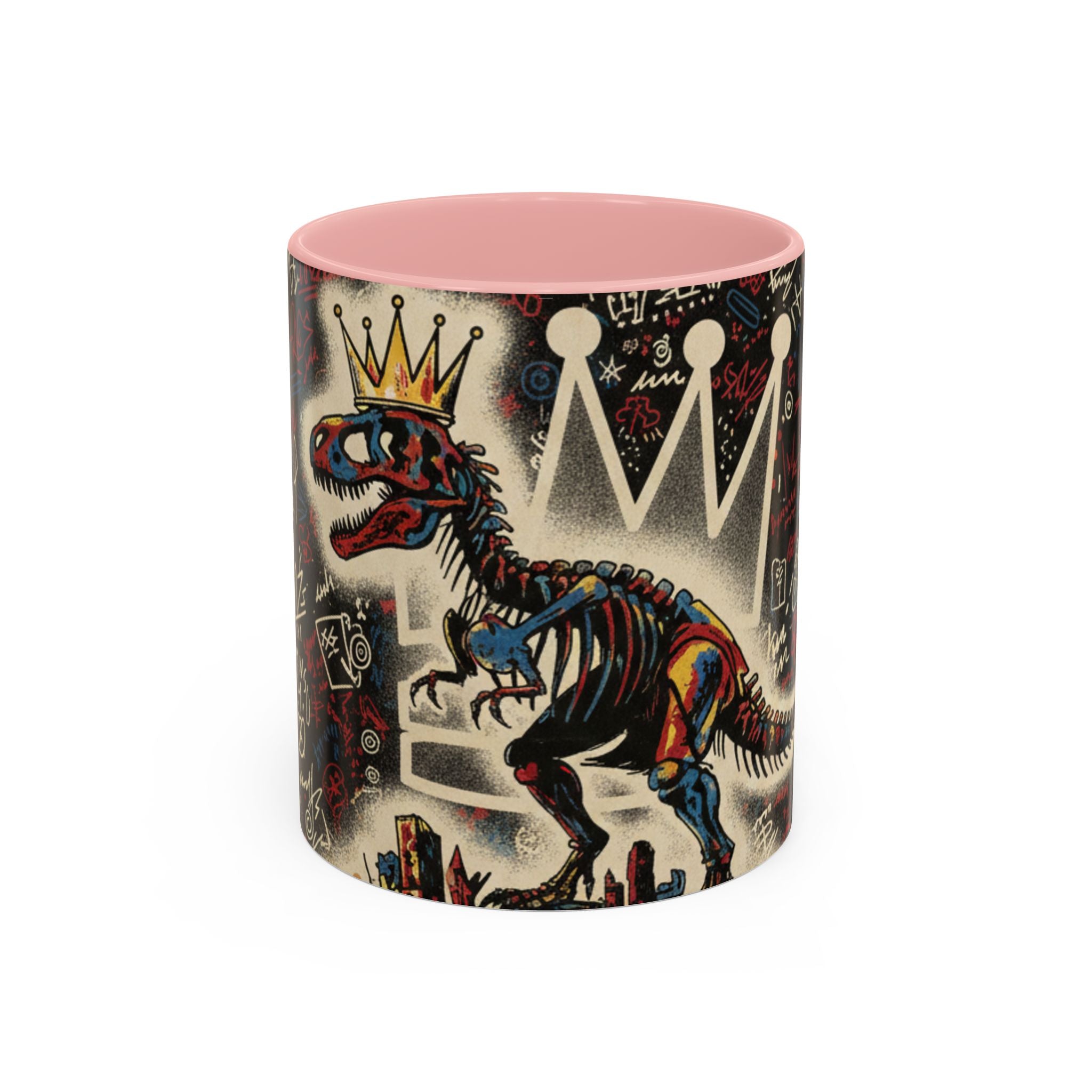King Rex Coffee Mug — Retro 'The Crowned Beast' Dinosaur Art Accent Mug (11/15oz)