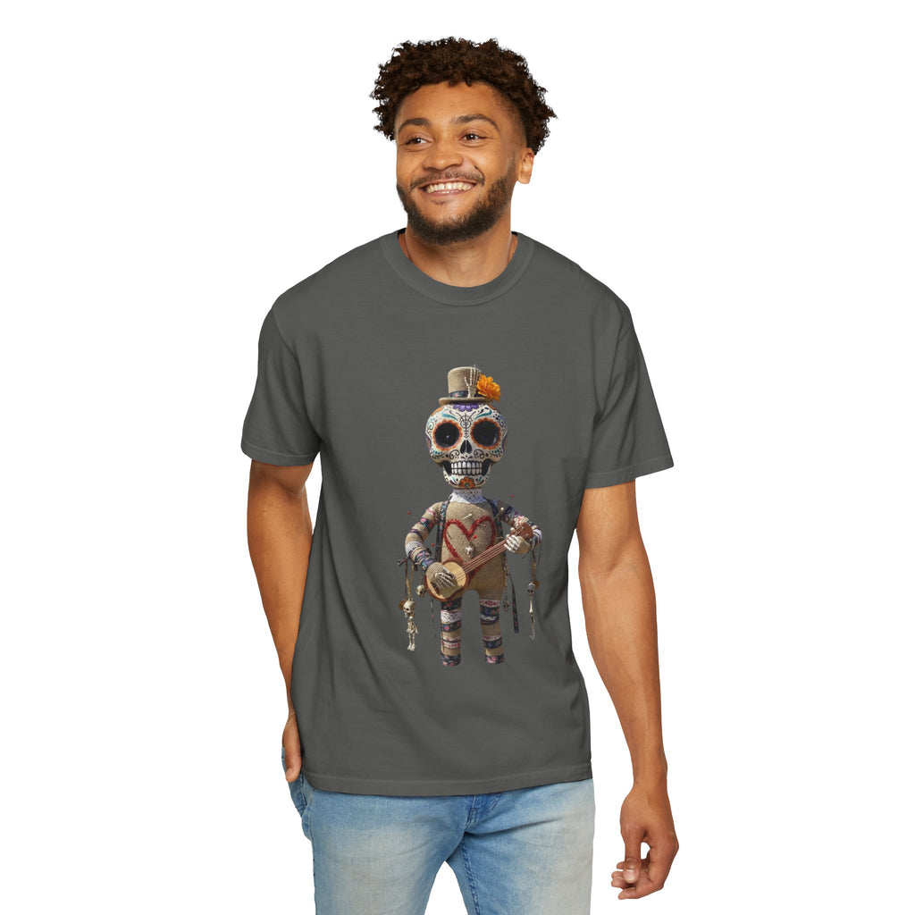 Day of the Dead Sugar Skull Doll T-Shirt — Skeleton Maraca Musician Tee