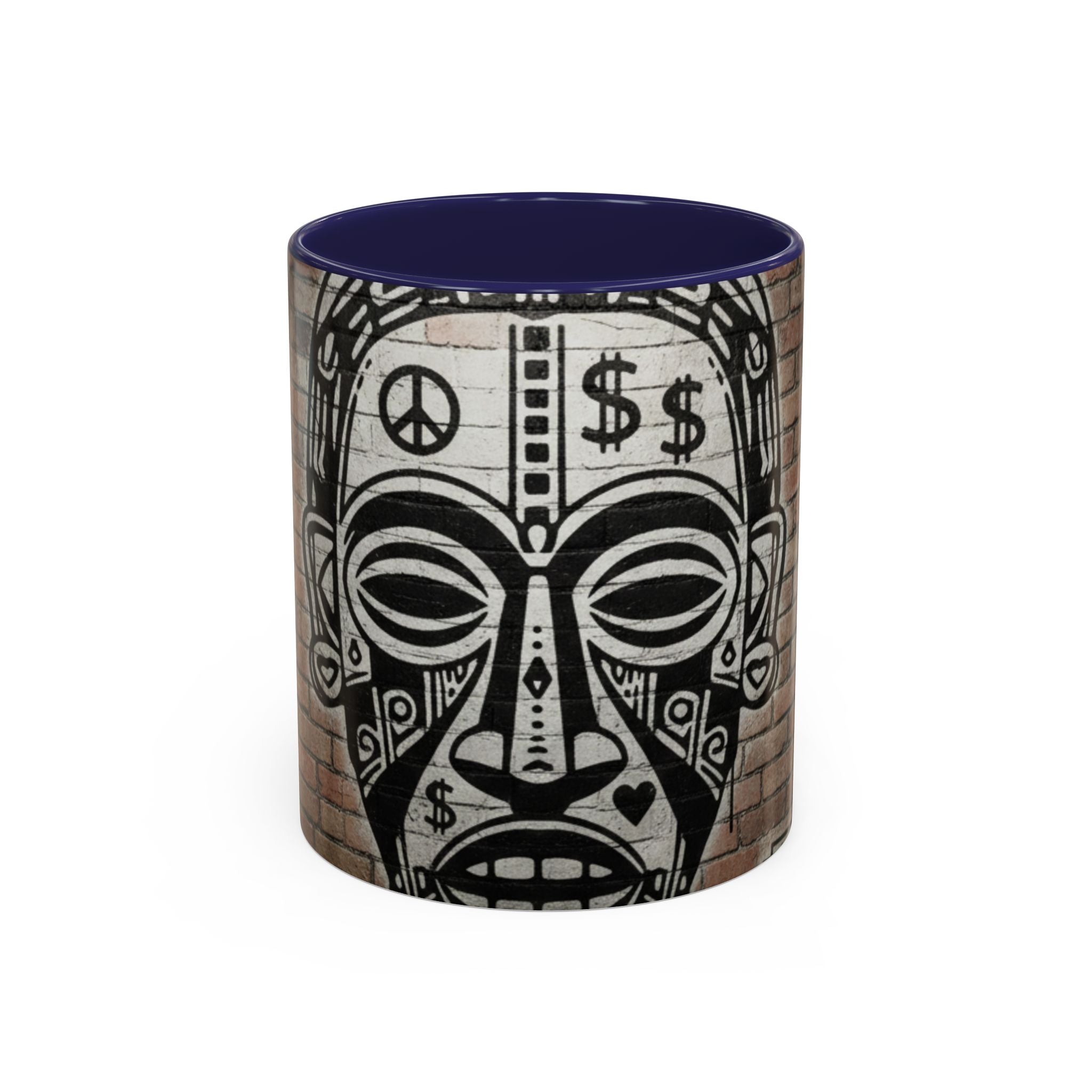Tribal Mask Street Art Accent Coffee Mug — Graffiti Skull Design (11/15oz)