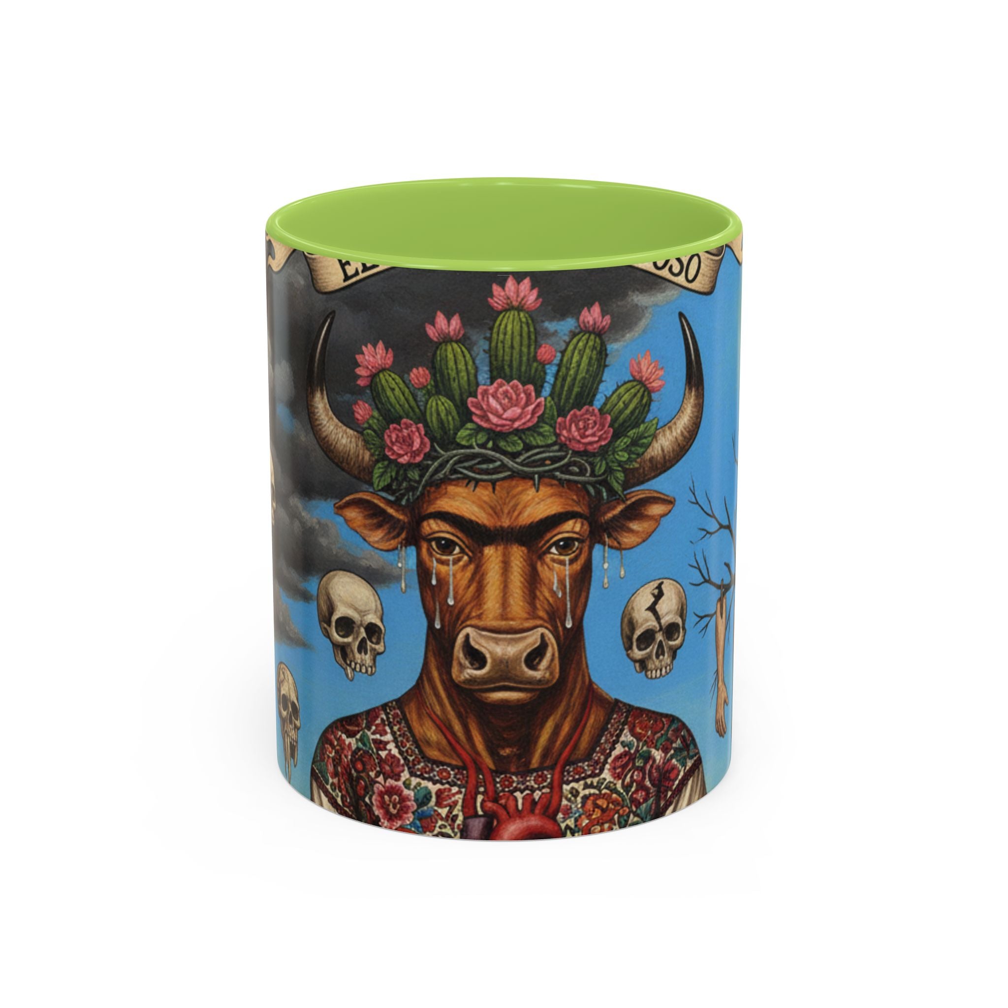 Surreal Folk Art Accent Mug — Cow Deity Holding Heart (11/15oz)