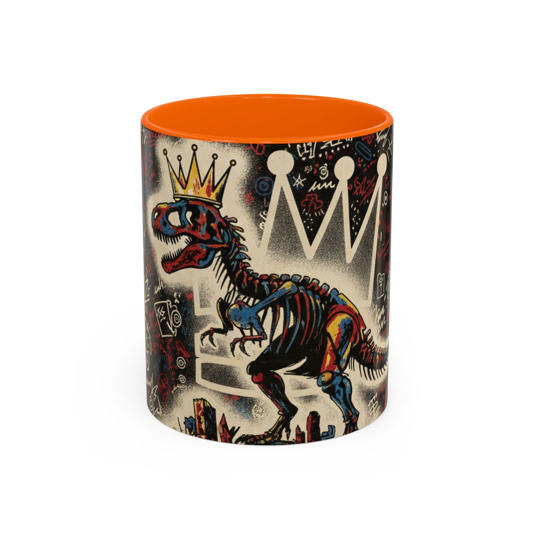 King Rex Coffee Mug — Retro 'The Crowned Beast' Dinosaur Art Accent Mug (11/15oz)