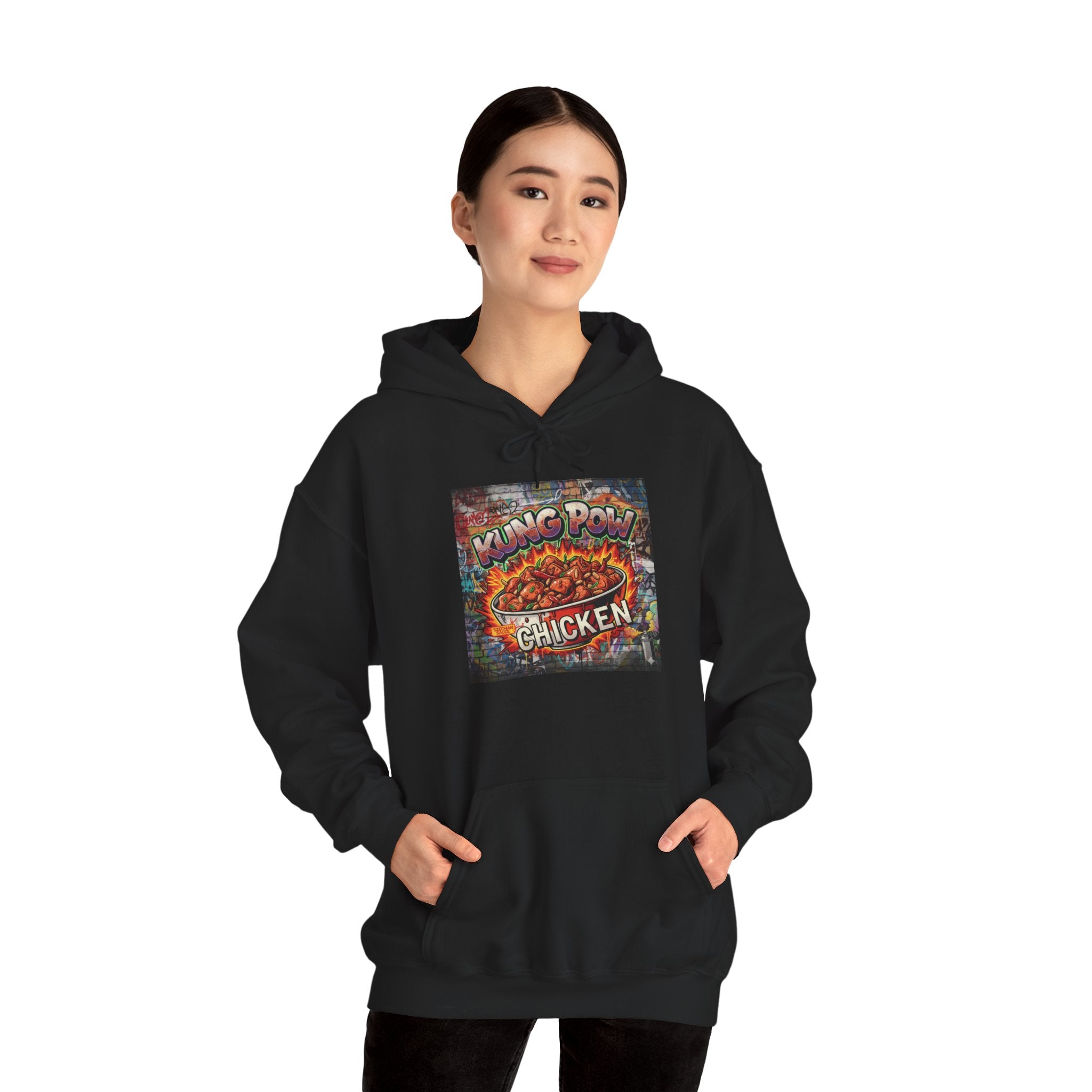 Spicy Kung Pao Chicken Hoodie — Vintage Chinese Takeout Food Graphic Sweatshirt