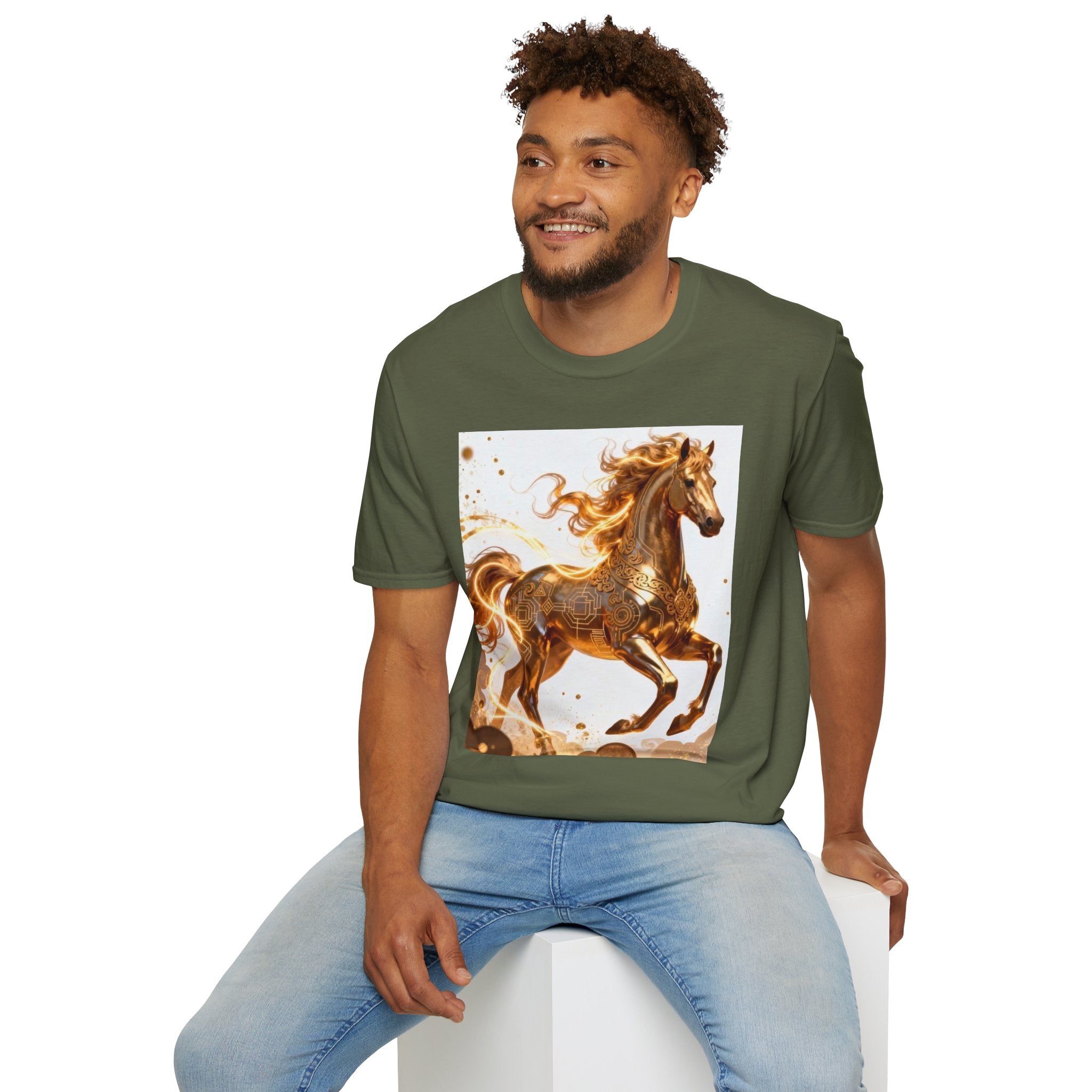 Golden Gallop Horse T-Shirt — Metallic Foil Stallion Graphic Tee
