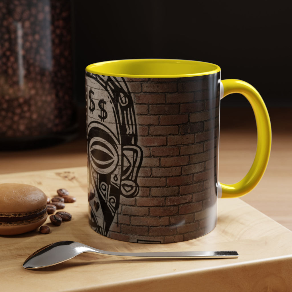 Tribal Mask Street Art Accent Coffee Mug — Graffiti Skull Design (11/15oz)