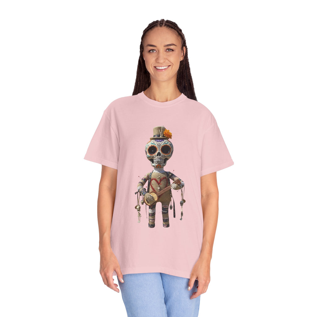 Day of the Dead Sugar Skull Doll T-Shirt — Skeleton Maraca Musician Tee