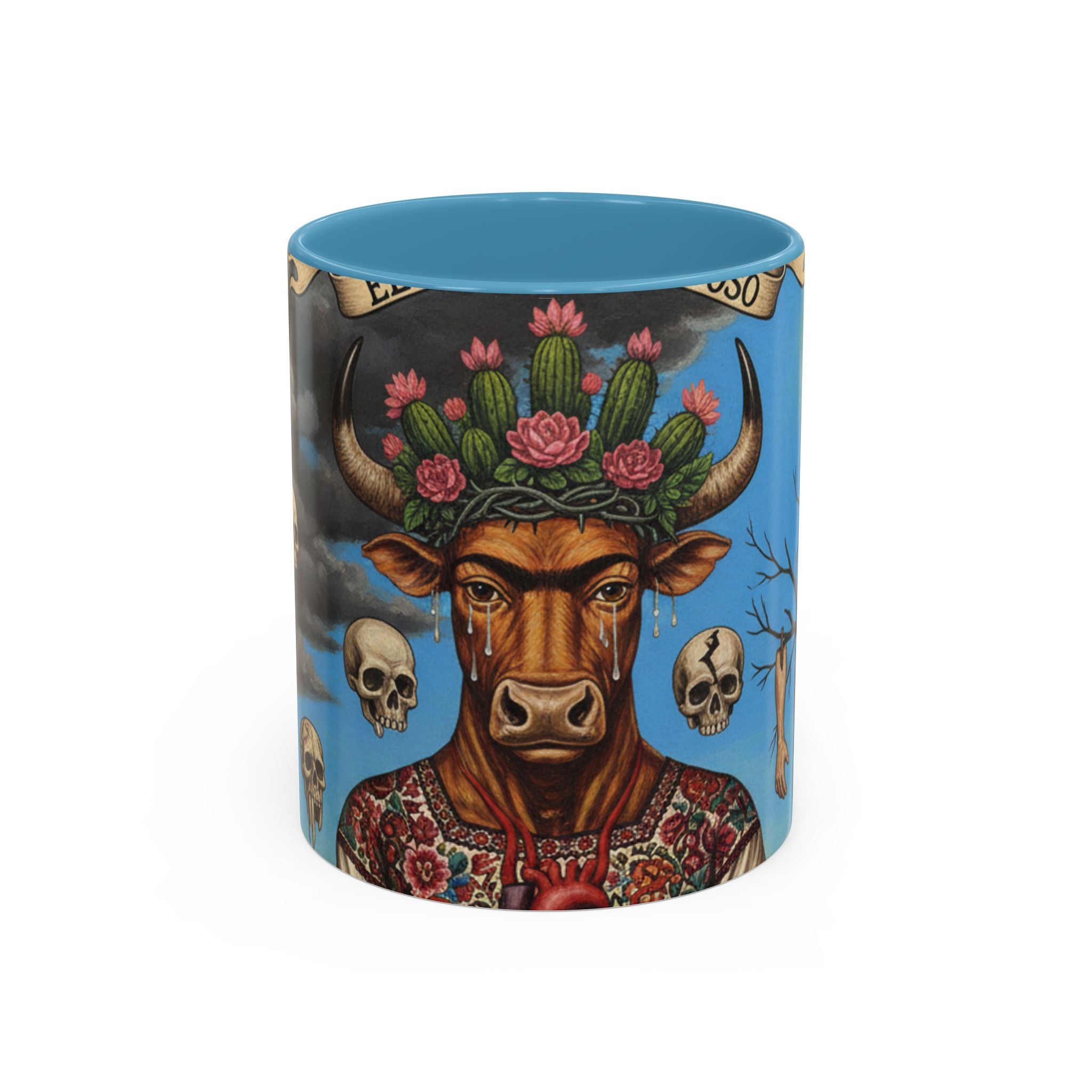 Surreal Folk Art Accent Mug — Cow Deity Holding Heart (11/15oz)
