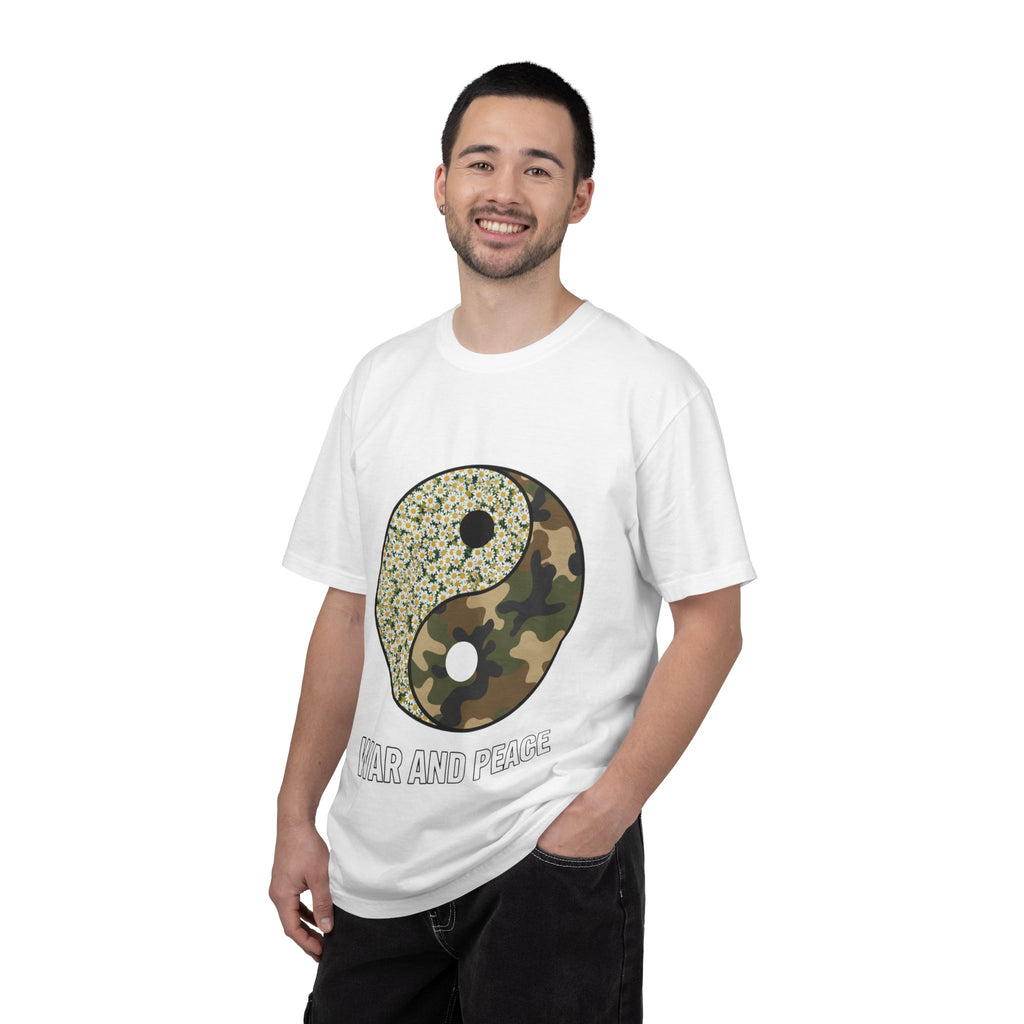 War and Peace Yin Yang T-Shirt — Camouflage & Daisies Graphic Tee